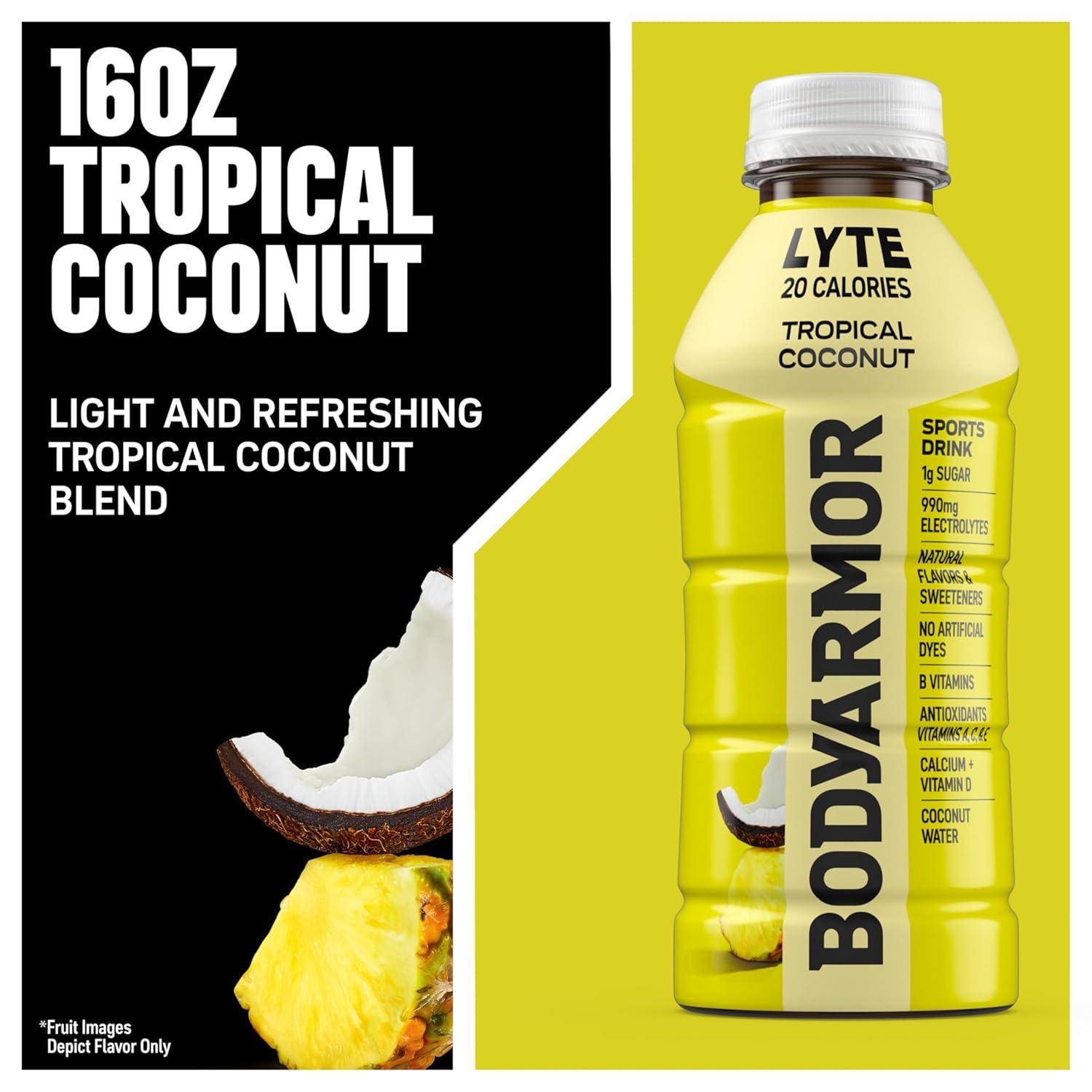 BODYARMOR ZERO Sugar Watermelon Strawberry Electrolyte Drink, Natural Flavors, 16 Fl Oz Bottles (12 Pack), B Vitamins & Antioxidants Sugar Free Hydration(Lyte Tropical Coconut)