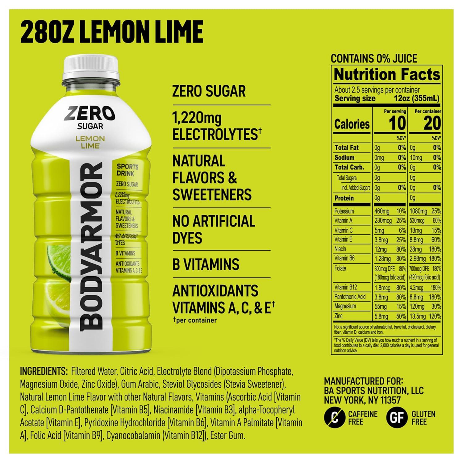 BODYARMOR LYTE, Peach Mango, Electrolyte Drink, 35 Calories, 28 Fl Oz Bottles (15 Pack), Coconut Water Sports Drink, Natural Flavor & B Vitamins(Lemon Lime)