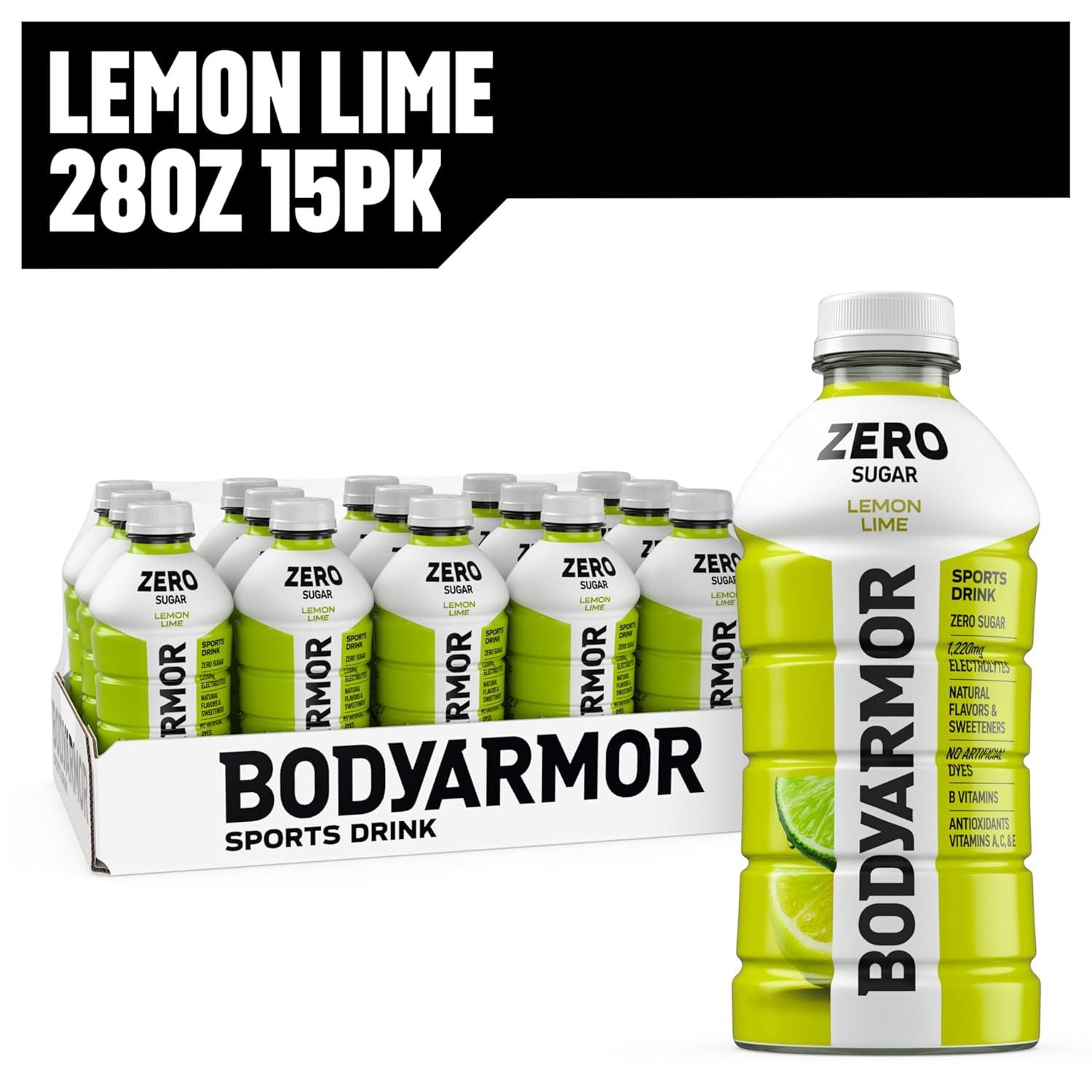 BODYARMOR LYTE, Peach Mango, Electrolyte Drink, 35 Calories, 28 Fl Oz Bottles (15 Pack), Coconut Water Sports Drink, Natural Flavor & B Vitamins(Lemon Lime)