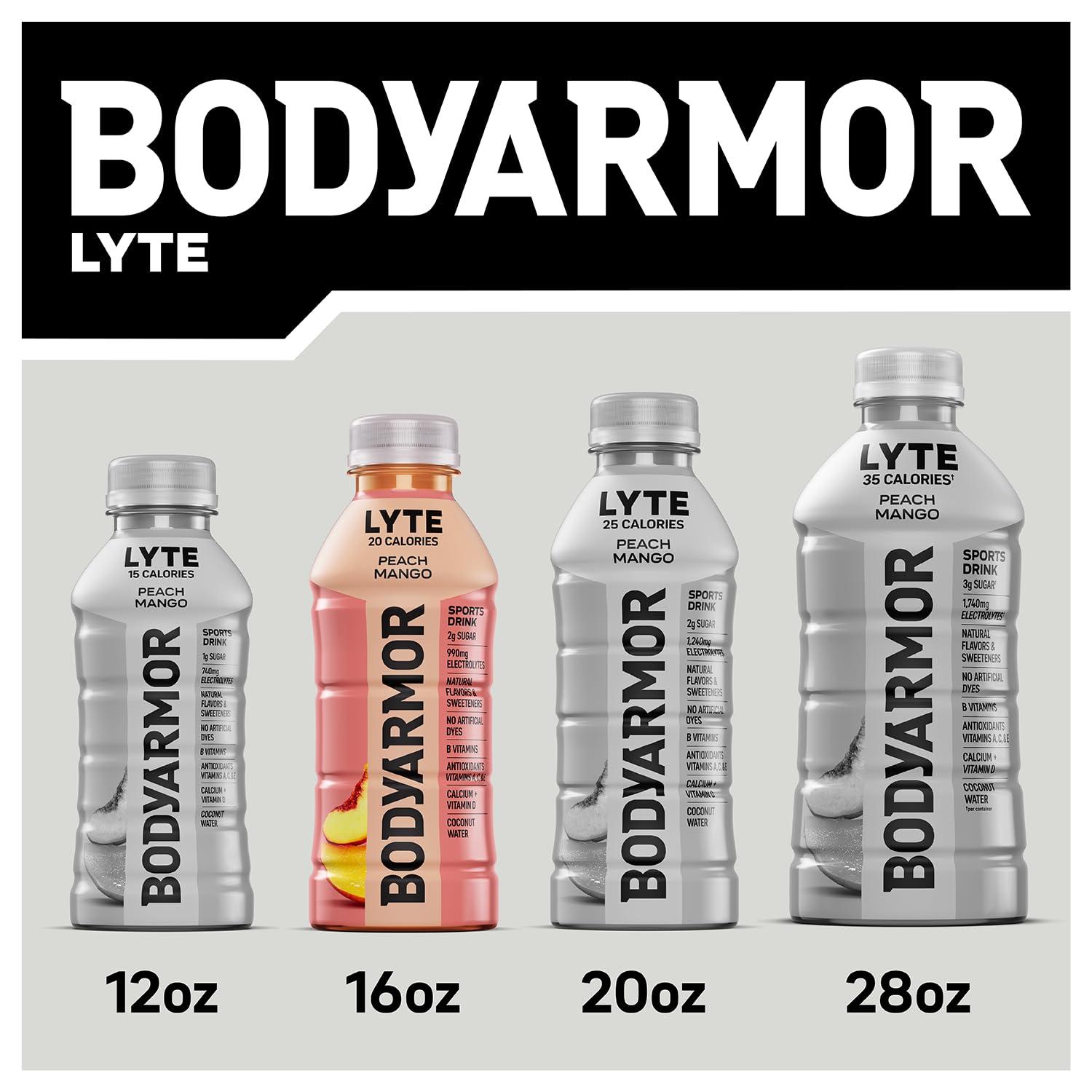 BODYARMOR ZERO Sugar Watermelon Strawberry Electrolyte Drink, Natural Flavors, 16 Fl Oz Bottles (12 Pack), B Vitamins & Antioxidants Sugar Free Hydration(Lyte Peach Mango)
