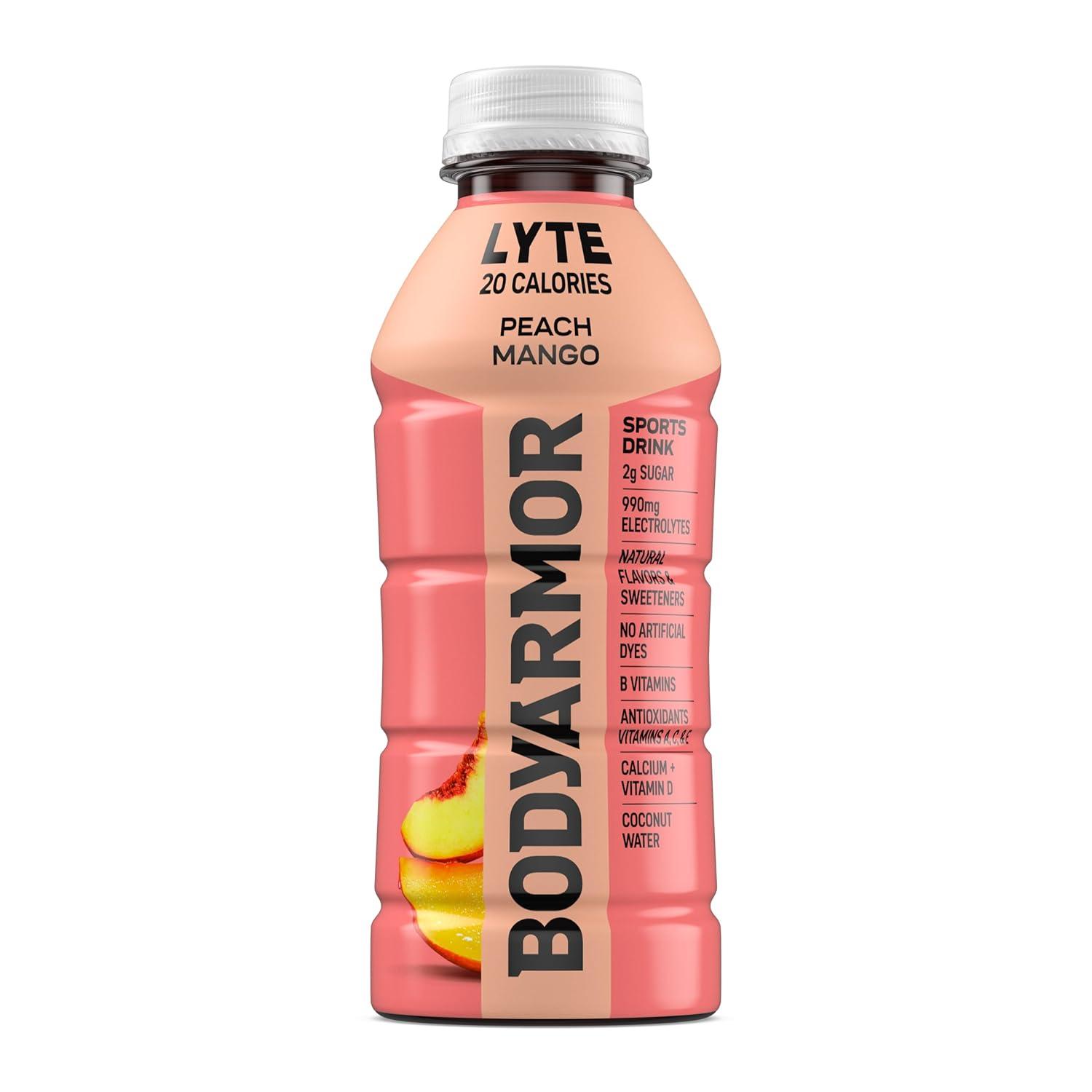 BODYARMOR ZERO Sugar Watermelon Strawberry Electrolyte Drink, Natural Flavors, 16 Fl Oz Bottles (12 Pack), B Vitamins & Antioxidants Sugar Free Hydration(Lyte Peach Mango)