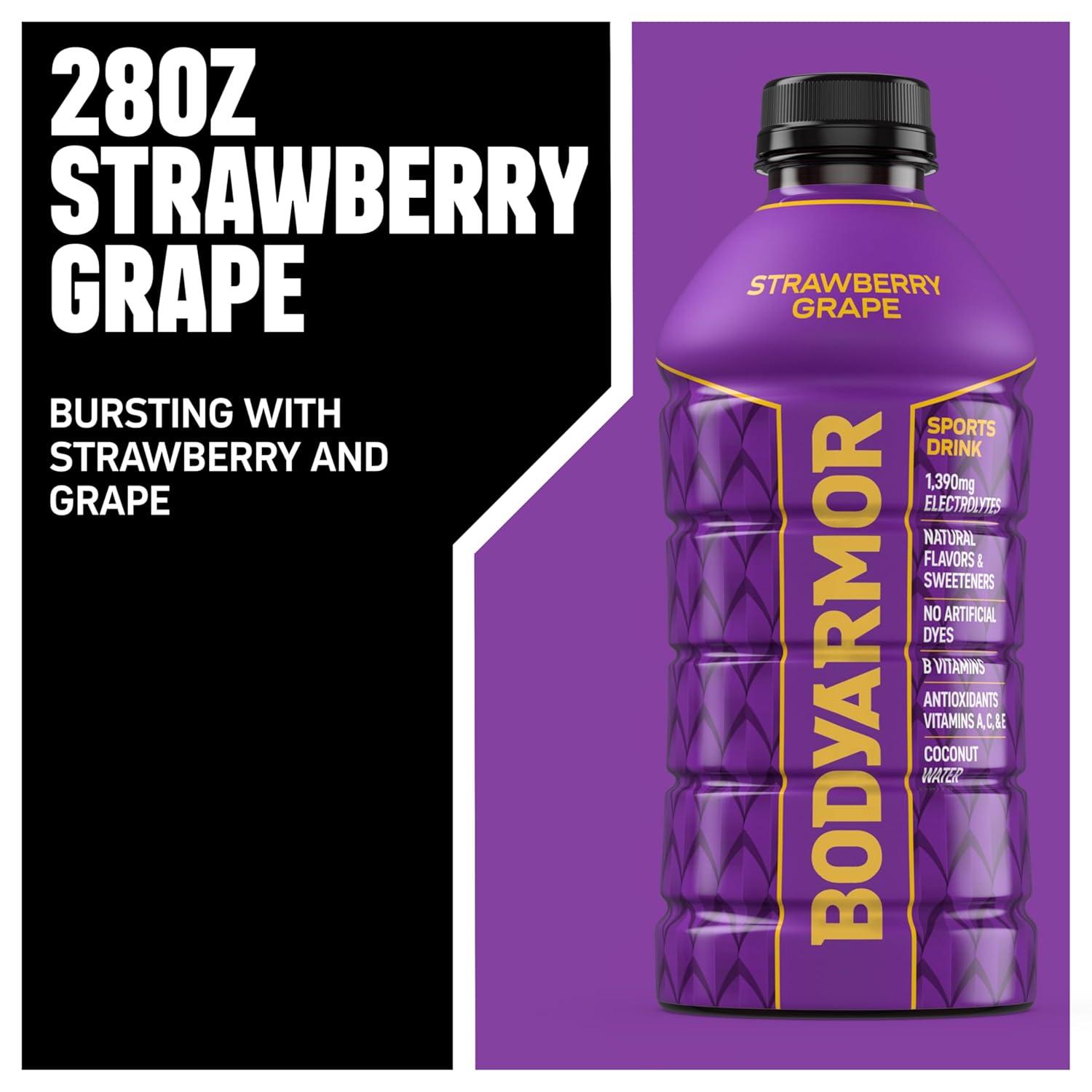 BODYARMOR Sports Drink, Blackout Berry, Electrolyte Drink Hydration, 28 Fl Oz Bottles (15 Pack), Flavored Coconut Water with B Vitamins & Antioxidants(Strawberry Grape)