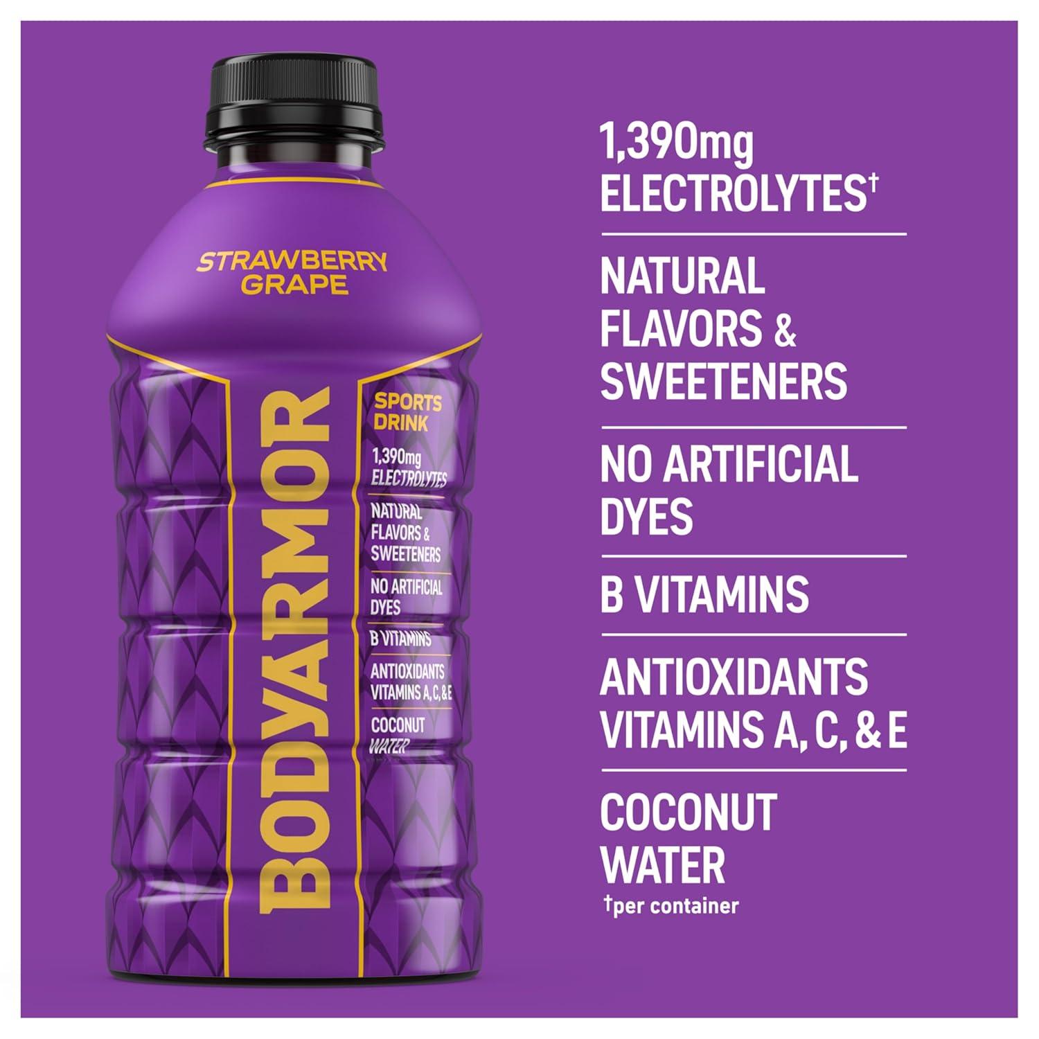 BODYARMOR Sports Drink, Blackout Berry, Electrolyte Drink Hydration, 28 Fl Oz Bottles (15 Pack), Flavored Coconut Water with B Vitamins & Antioxidants(Strawberry Grape)