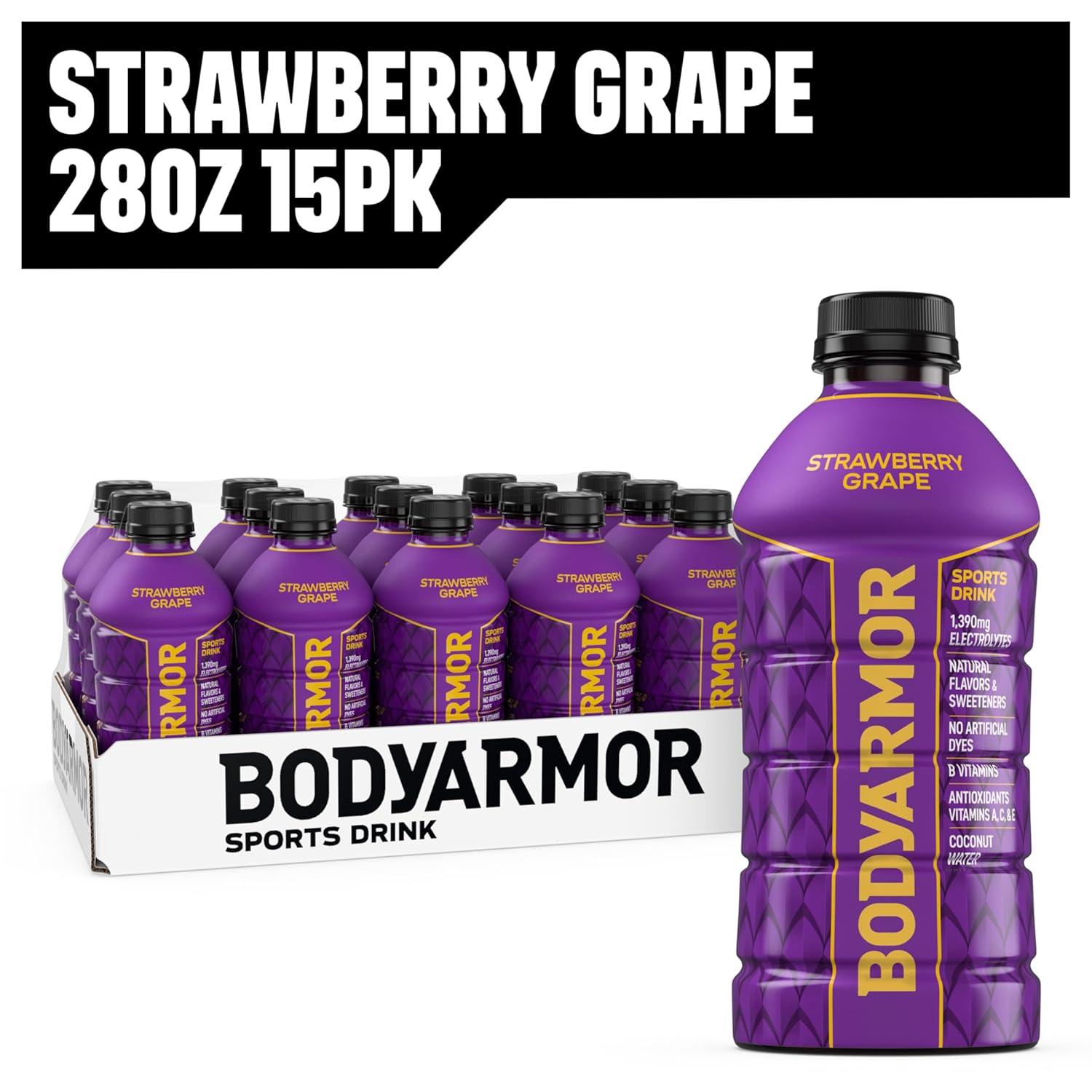 BODYARMOR Sports Drink, Blackout Berry, Electrolyte Drink Hydration, 28 Fl Oz Bottles (15 Pack), Flavored Coconut Water with B Vitamins & Antioxidants(Strawberry Grape)