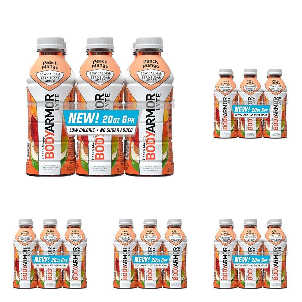 BODYARMOR ZERO Sugar Fruit Punch Electrolyte Drink, Natural Flavors, 20 Fl Oz Bottles (6 Pack), B Vitamins & Antioxidants Sugar Free Hydration(Lyte Peach Mango)