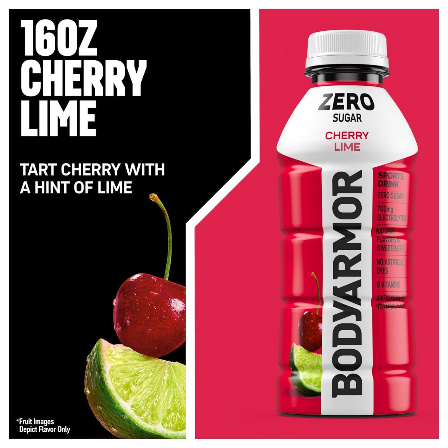 BODYARMOR ZERO Sugar Fruit Punch Electrolyte Drink, Natural Flavors, 20 Fl Oz Bottles (6 Pack), B Vitamins & Antioxidants Sugar Free Hydration(Zero Cherry Lime)