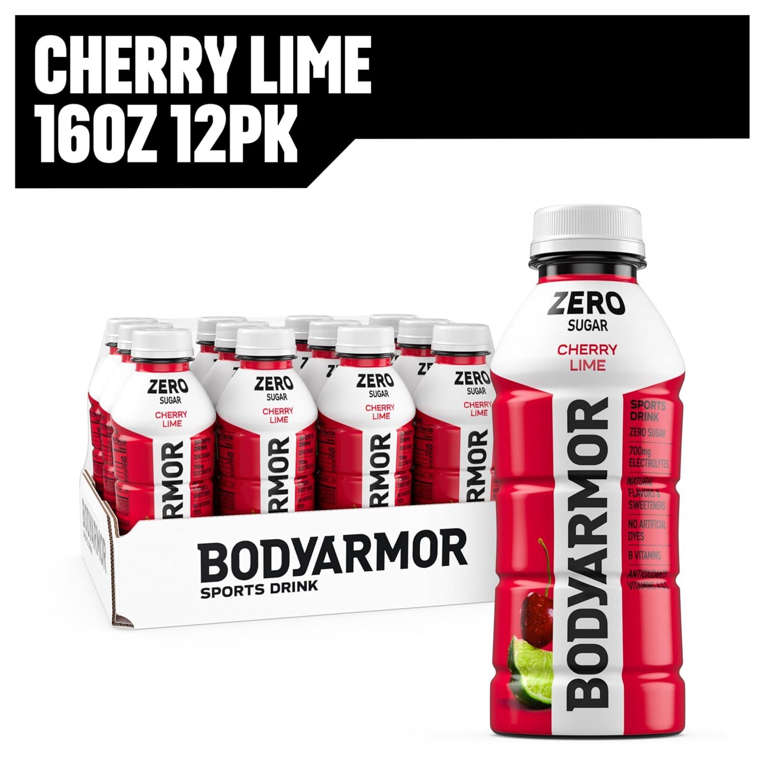 BODYARMOR ZERO Sugar Fruit Punch Electrolyte Drink, Natural Flavors, 20 Fl Oz Bottles (6 Pack), B Vitamins & Antioxidants Sugar Free Hydration(Zero Cherry Lime)