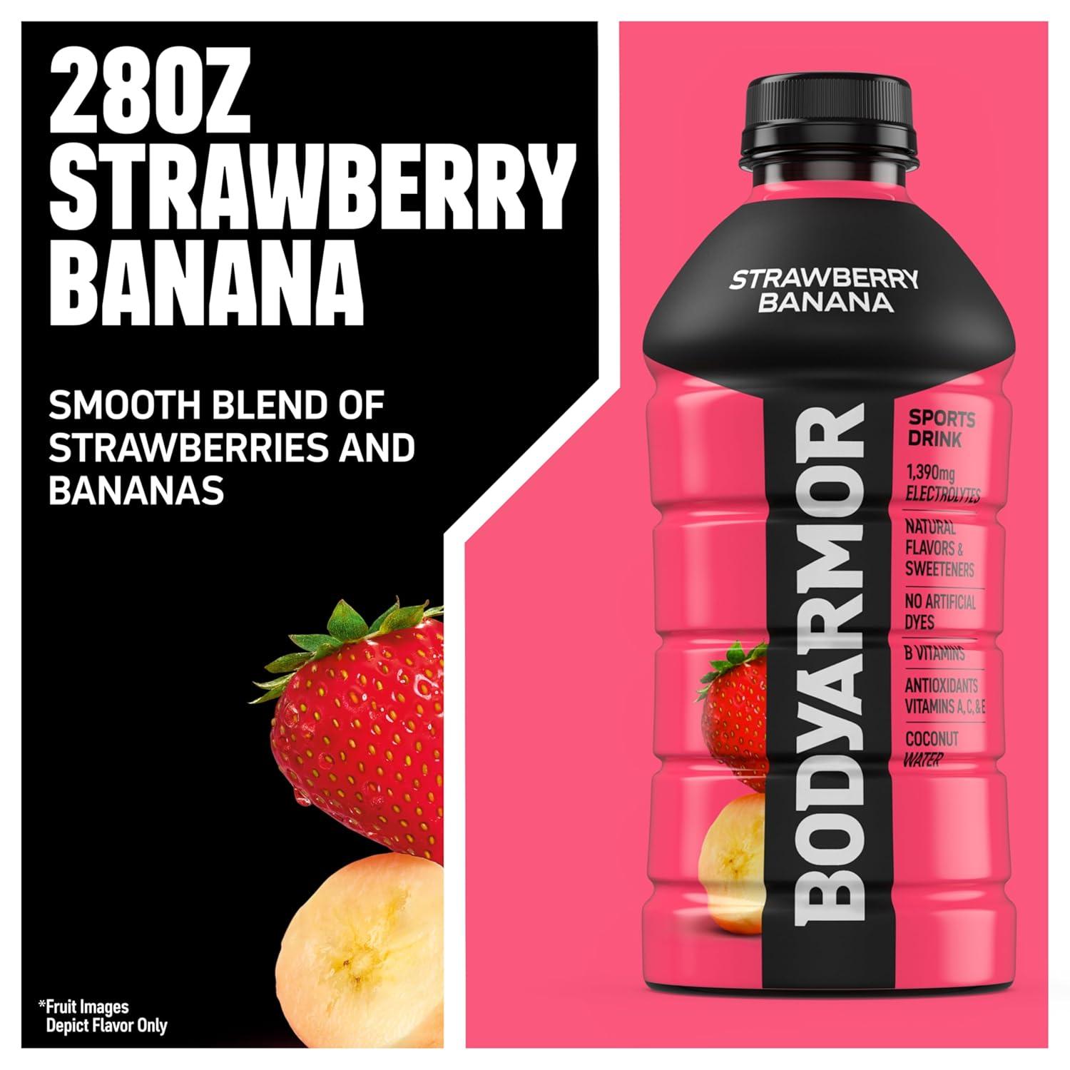 BODYARMOR Sports Drink, Blackout Berry, Electrolyte Drink Hydration, 28 Fl Oz Bottles (15 Pack), Flavored Coconut Water with B Vitamins & Antioxidants(Strawberry Banana)
