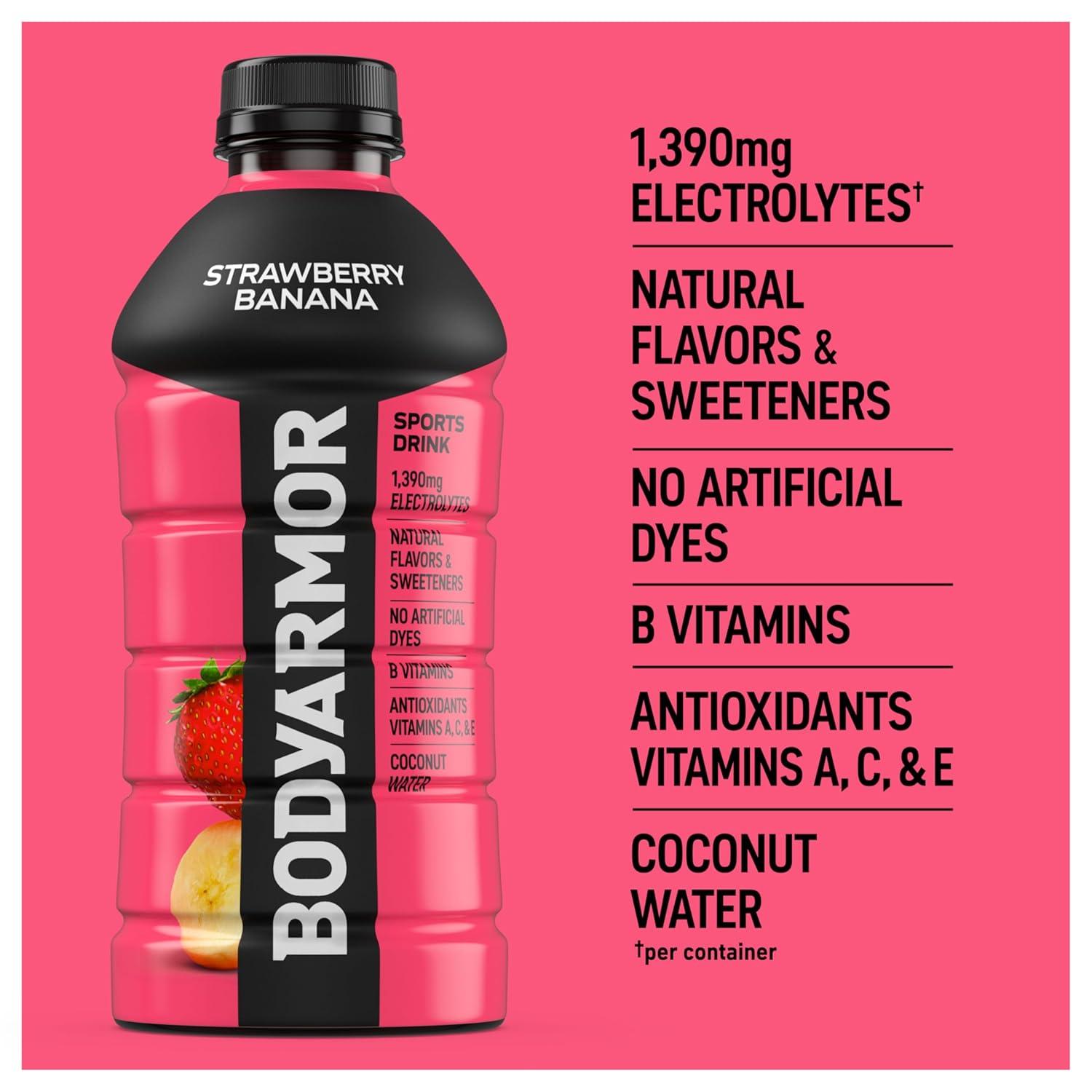BODYARMOR Sports Drink, Blackout Berry, Electrolyte Drink Hydration, 28 Fl Oz Bottles (15 Pack), Flavored Coconut Water with B Vitamins & Antioxidants(Strawberry Banana)
