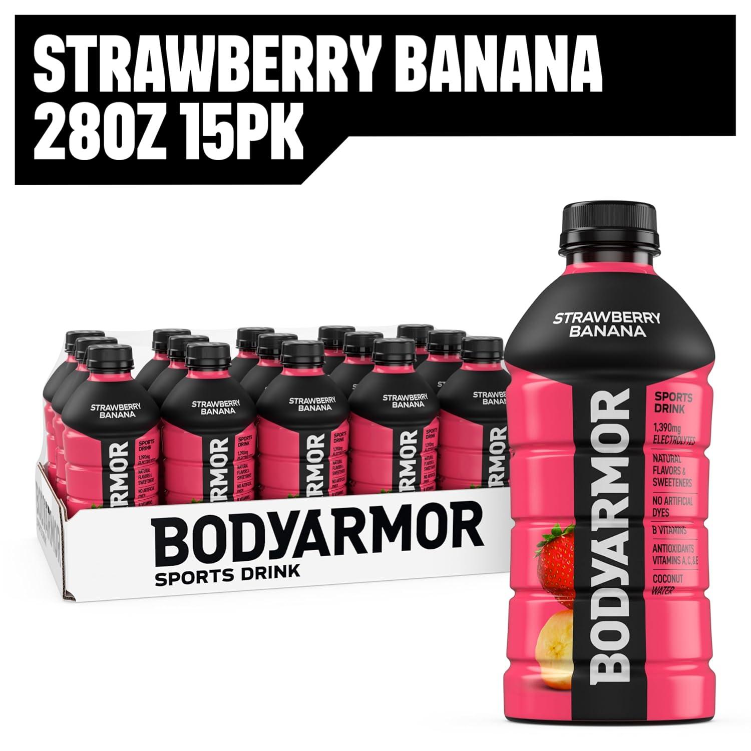 BODYARMOR Sports Drink, Blackout Berry, Electrolyte Drink Hydration, 28 Fl Oz Bottles (15 Pack), Flavored Coconut Water with B Vitamins & Antioxidants(Strawberry Banana)