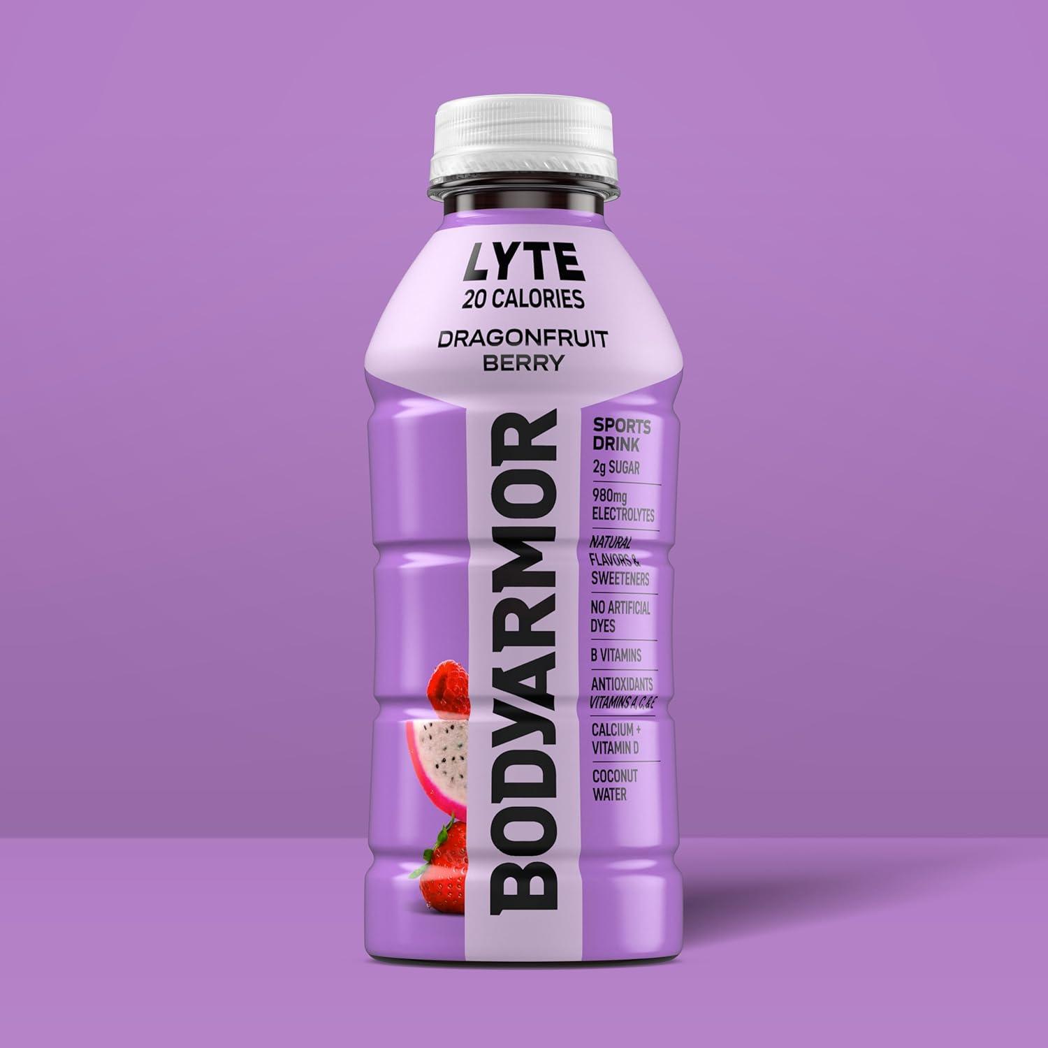 BODYARMOR ZERO Sugar Fruit Punch Electrolyte Drink, Natural Flavors, 20 Fl Oz Bottles (6 Pack), B Vitamins & Antioxidants Sugar Free Hydration(Lyte Dragonfruit Berry)