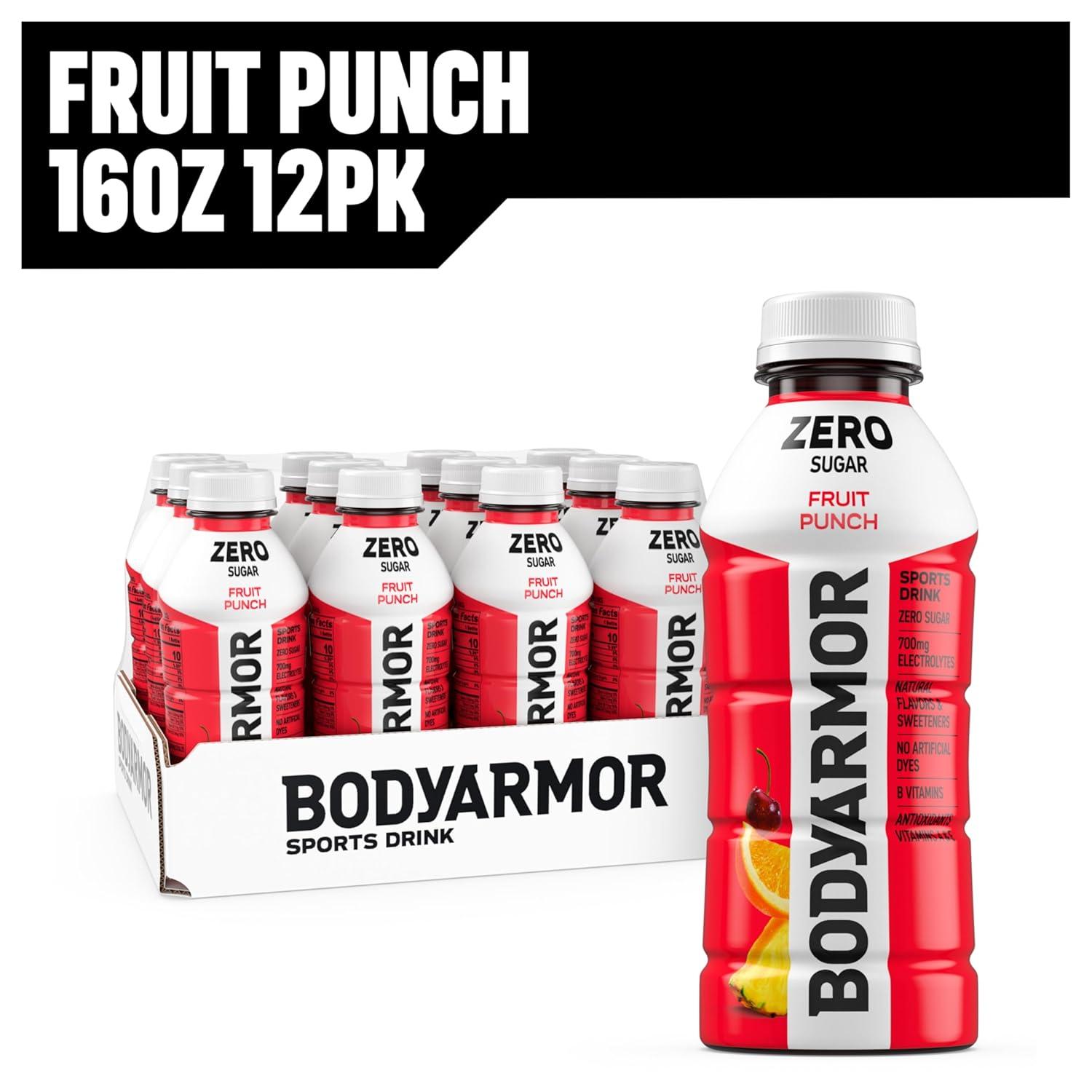 BODYARMOR ZERO Sugar Fruit Punch Electrolyte Drink, Natural Flavors, 20 Fl Oz Bottles (6 Pack), B Vitamins & Antioxidants Sugar Free Hydration(Zero Fruit Punch)