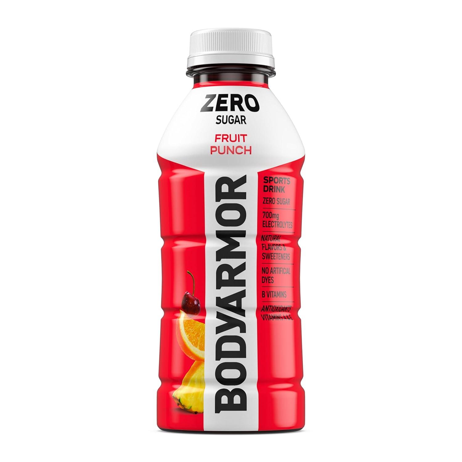 BODYARMOR ZERO Sugar Fruit Punch Electrolyte Drink, Natural Flavors, 20 Fl Oz Bottles (6 Pack), B Vitamins & Antioxidants Sugar Free Hydration(Zero Fruit Punch)