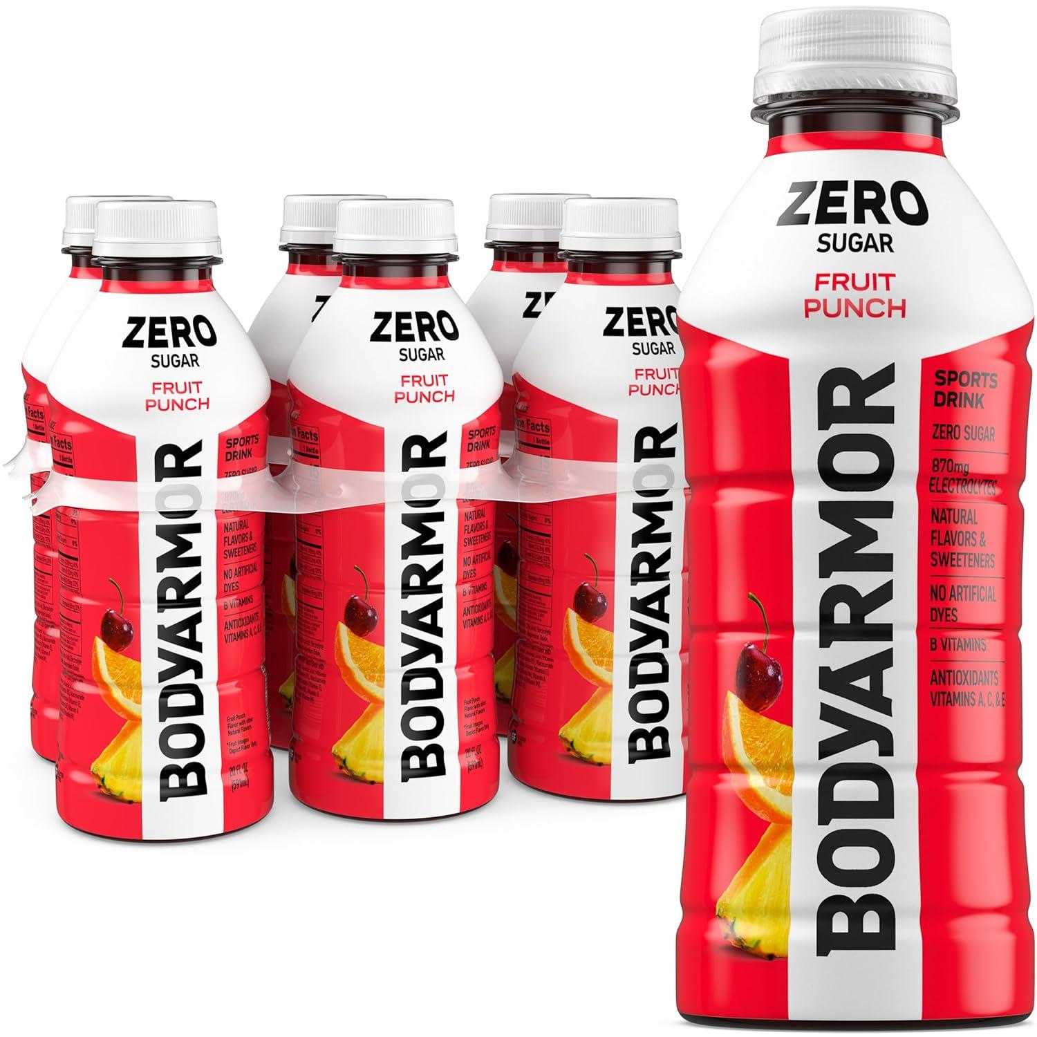 BODYARMOR ZERO Sugar Fruit Punch Electrolyte Drink, Natural Flavors, 20 Fl Oz Bottles (6 Pack), B Vitamins & Antioxidants Sugar Free Hydration(Zero Fruit Punch)