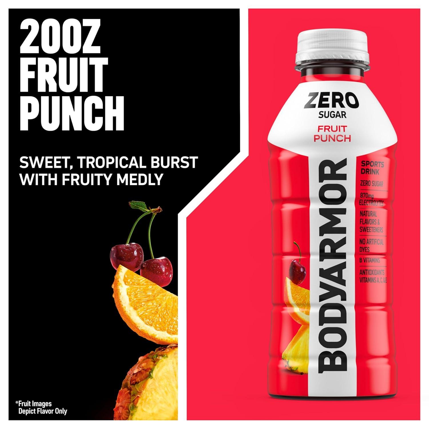 BODYARMOR ZERO Sugar Fruit Punch Electrolyte Drink, Natural Flavors, 20 Fl Oz Bottles (6 Pack), B Vitamins & Antioxidants Sugar Free Hydration(Zero Fruit Punch)