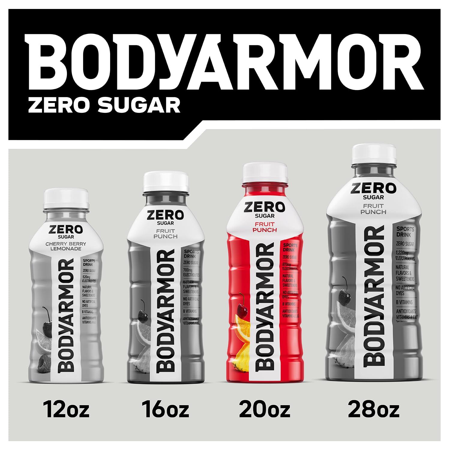 BODYARMOR ZERO Sugar Fruit Punch Electrolyte Drink, Natural Flavors, 20 Fl Oz Bottles (6 Pack), B Vitamins & Antioxidants Sugar Free Hydration(Zero Fruit Punch)