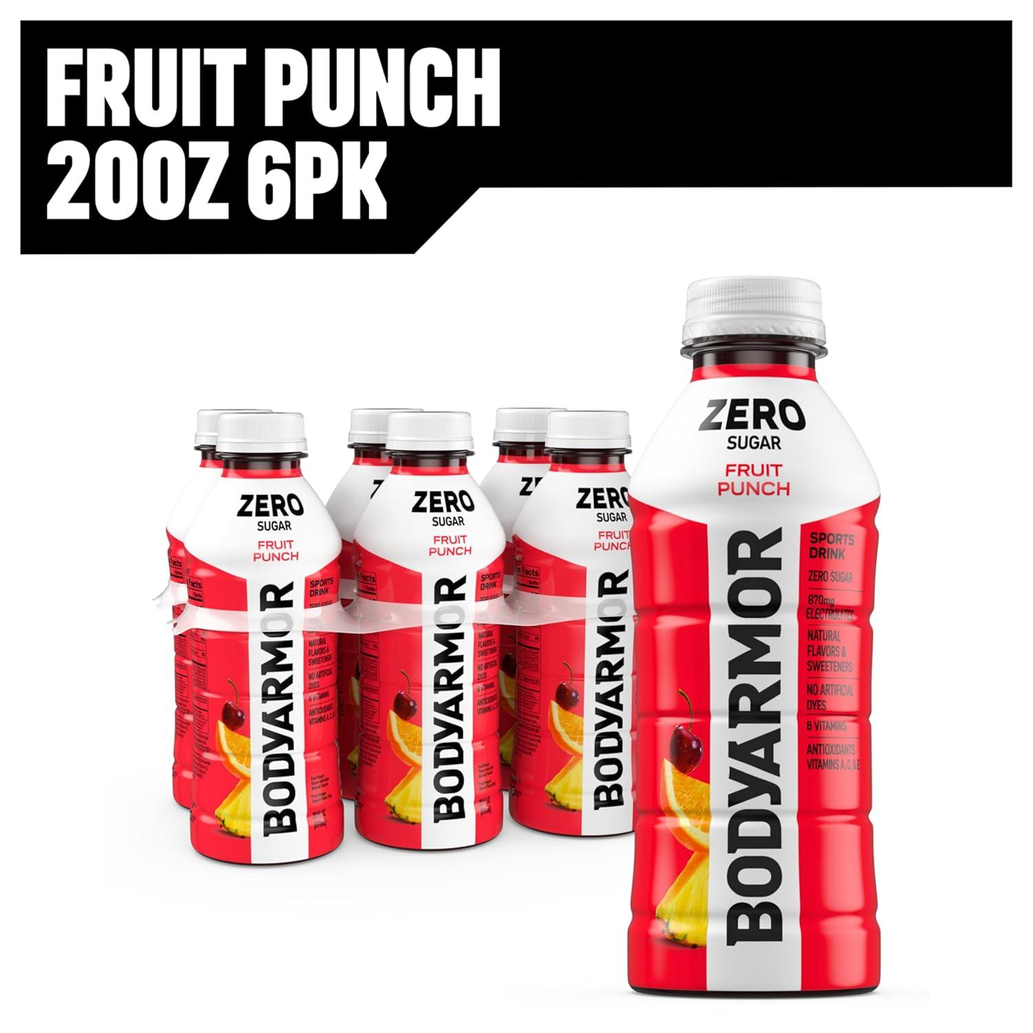 BODYARMOR ZERO Sugar Fruit Punch Electrolyte Drink, Natural Flavors, 20 Fl Oz Bottles (6 Pack), B Vitamins & Antioxidants Sugar Free Hydration(Zero Fruit Punch)