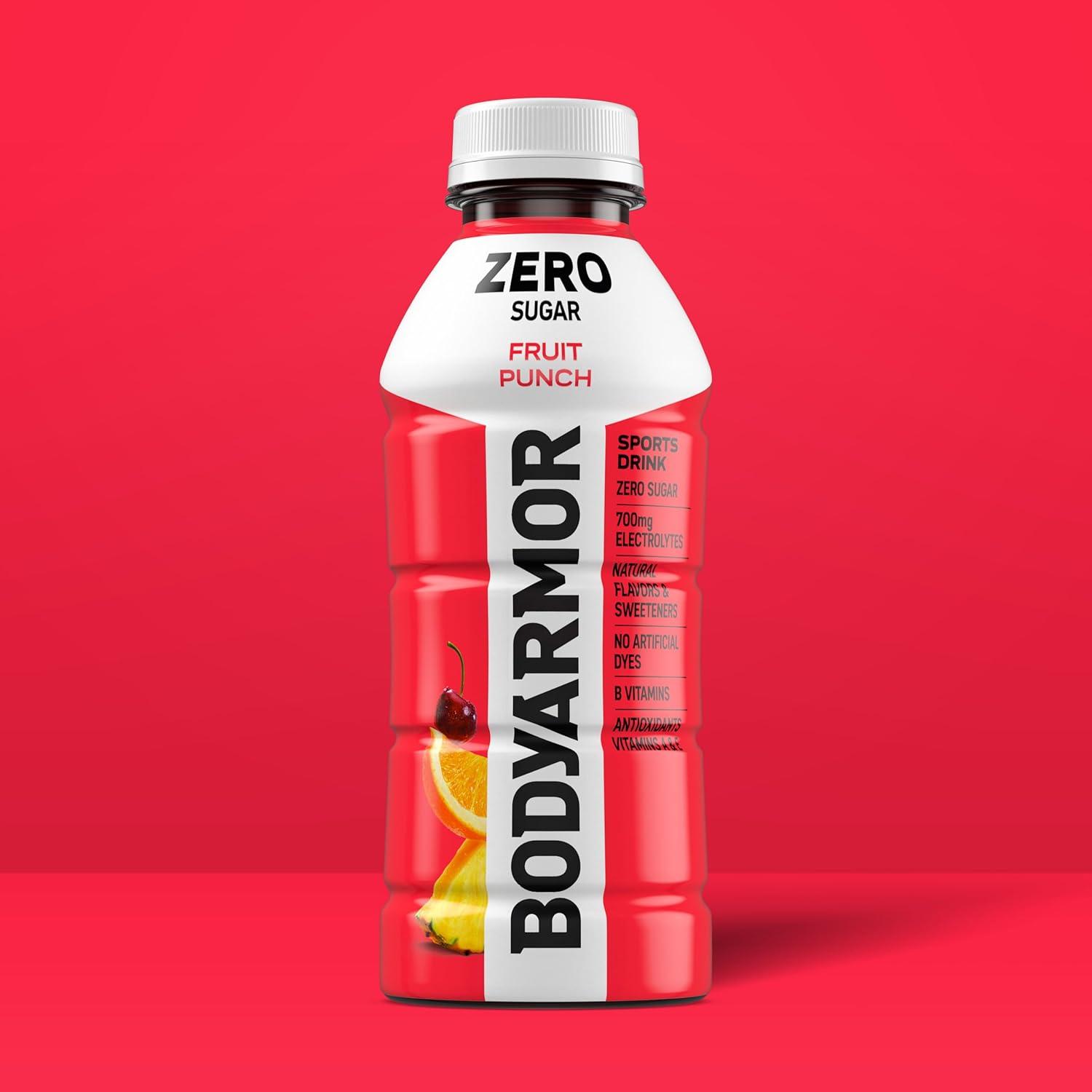 BODYARMOR ZERO Sugar Fruit Punch Electrolyte Drink, Natural Flavors, 20 Fl Oz Bottles (6 Pack), B Vitamins & Antioxidants Sugar Free Hydration(Zero Fruit Punch)