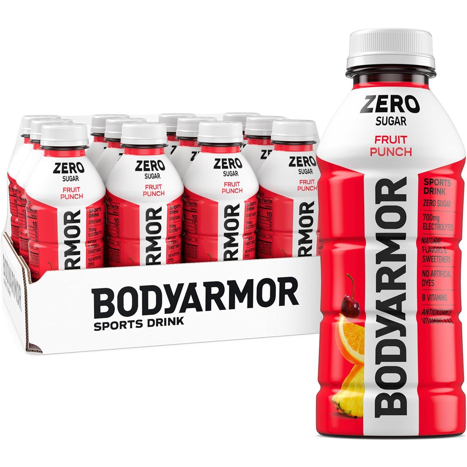 BODYARMOR ZERO Sugar Fruit Punch Electrolyte Drink, Natural Flavors, 20 Fl Oz Bottles (6 Pack), B Vitamins & Antioxidants Sugar Free Hydration(Zero Fruit Punch)