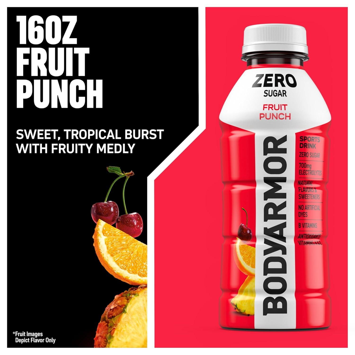 BODYARMOR ZERO Sugar Fruit Punch Electrolyte Drink, Natural Flavors, 20 Fl Oz Bottles (6 Pack), B Vitamins & Antioxidants Sugar Free Hydration(Zero Fruit Punch)
