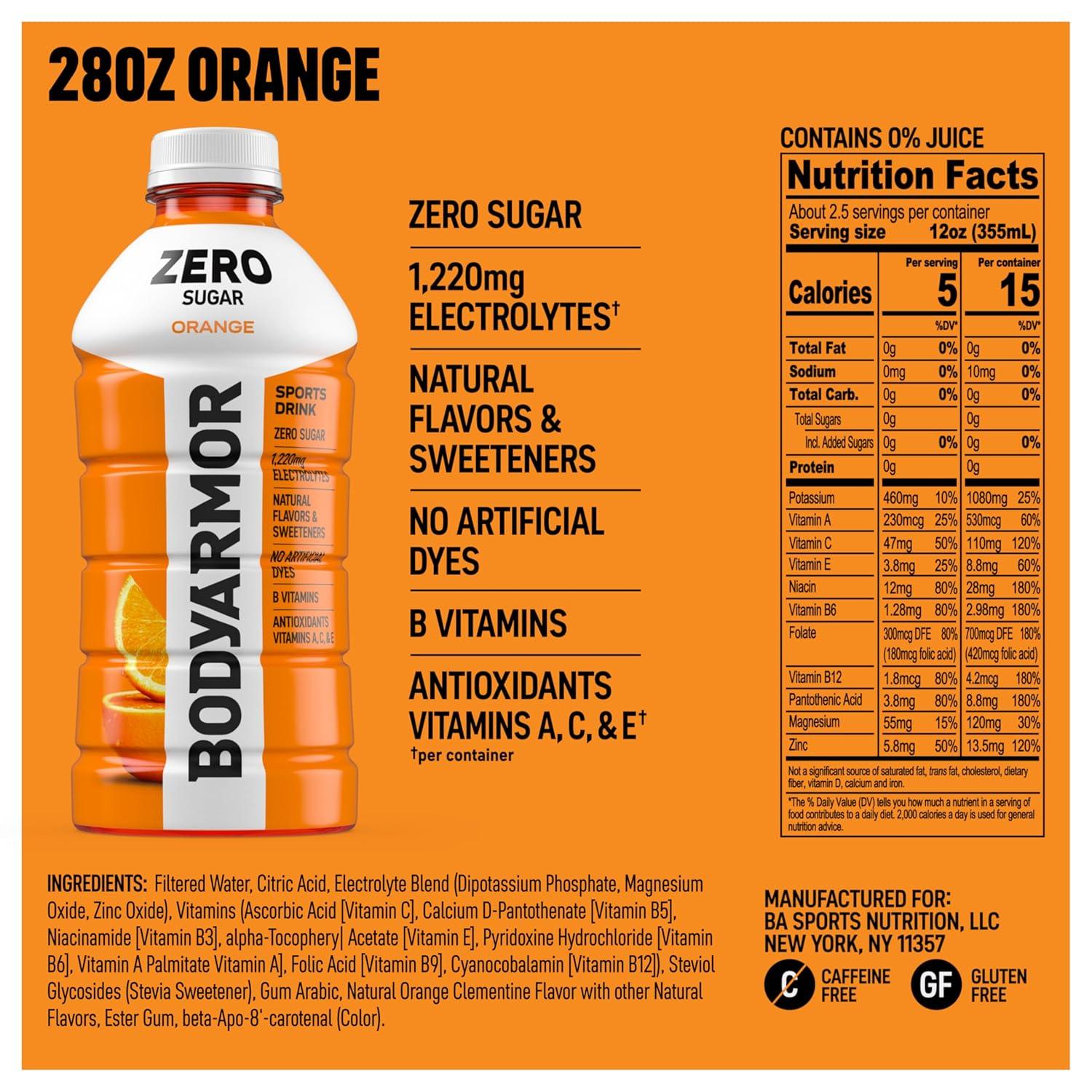 BODYARMOR LYTE, Peach Mango, Electrolyte Drink, 35 Calories, 28 Fl Oz Bottles (15 Pack), Coconut Water Sports Drink, Natural Flavor & B Vitamins(Orange)