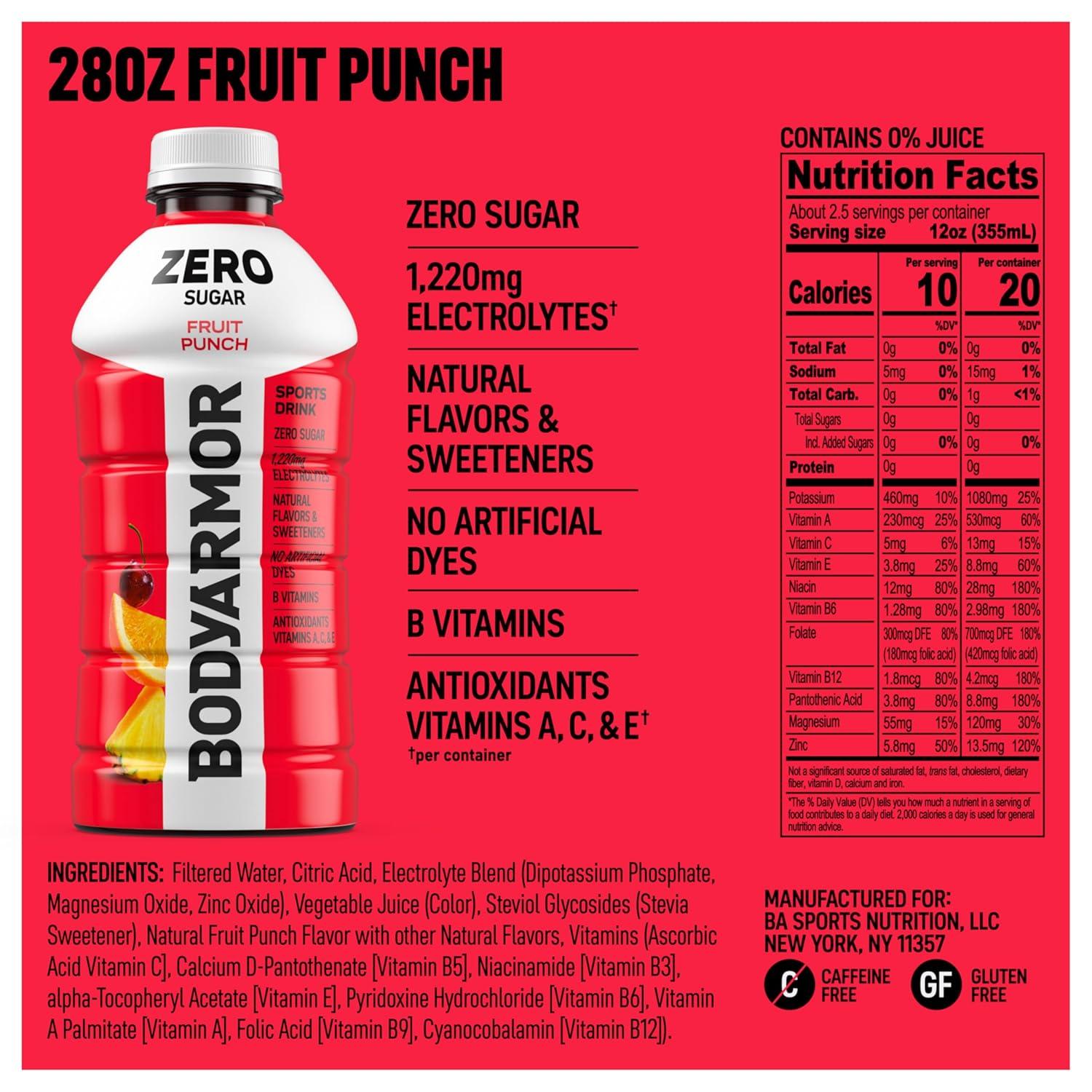 BODYARMOR LYTE, Peach Mango, Electrolyte Drink, 35 Calories, 28 Fl Oz Bottles (15 Pack), Coconut Water Sports Drink, Natural Flavor & B Vitamins(Fruit Punch)