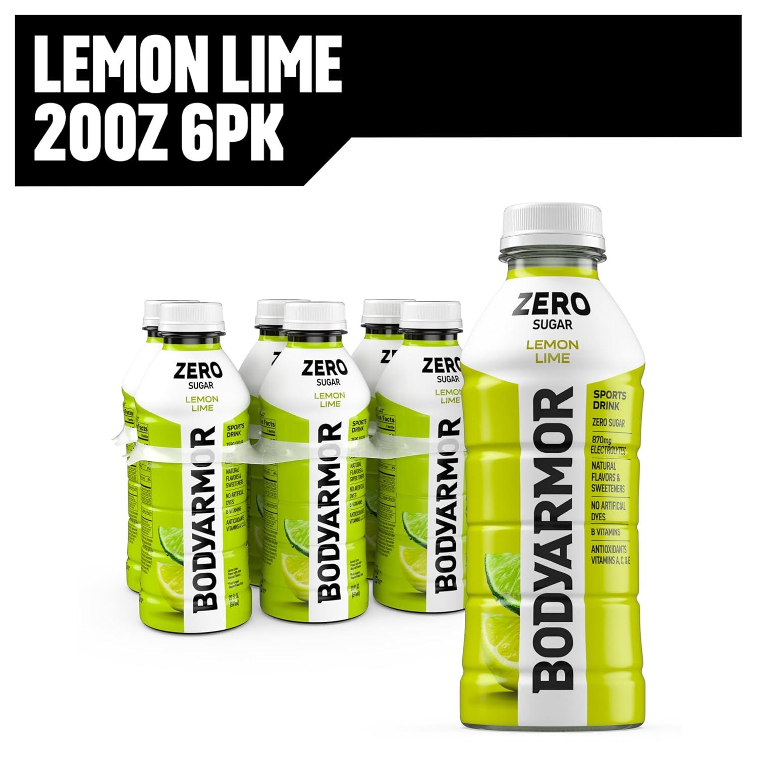 BODYARMOR ZERO Sugar Fruit Punch Electrolyte Drink, Natural Flavors, 20 Fl Oz Bottles (6 Pack), B Vitamins & Antioxidants Sugar Free Hydration(Zero Lemon Lime)
