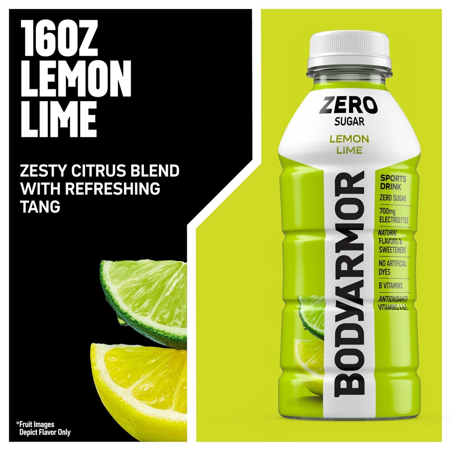 BODYARMOR ZERO Sugar Fruit Punch Electrolyte Drink, Natural Flavors, 20 Fl Oz Bottles (6 Pack), B Vitamins & Antioxidants Sugar Free Hydration(Zero Lemon Lime)