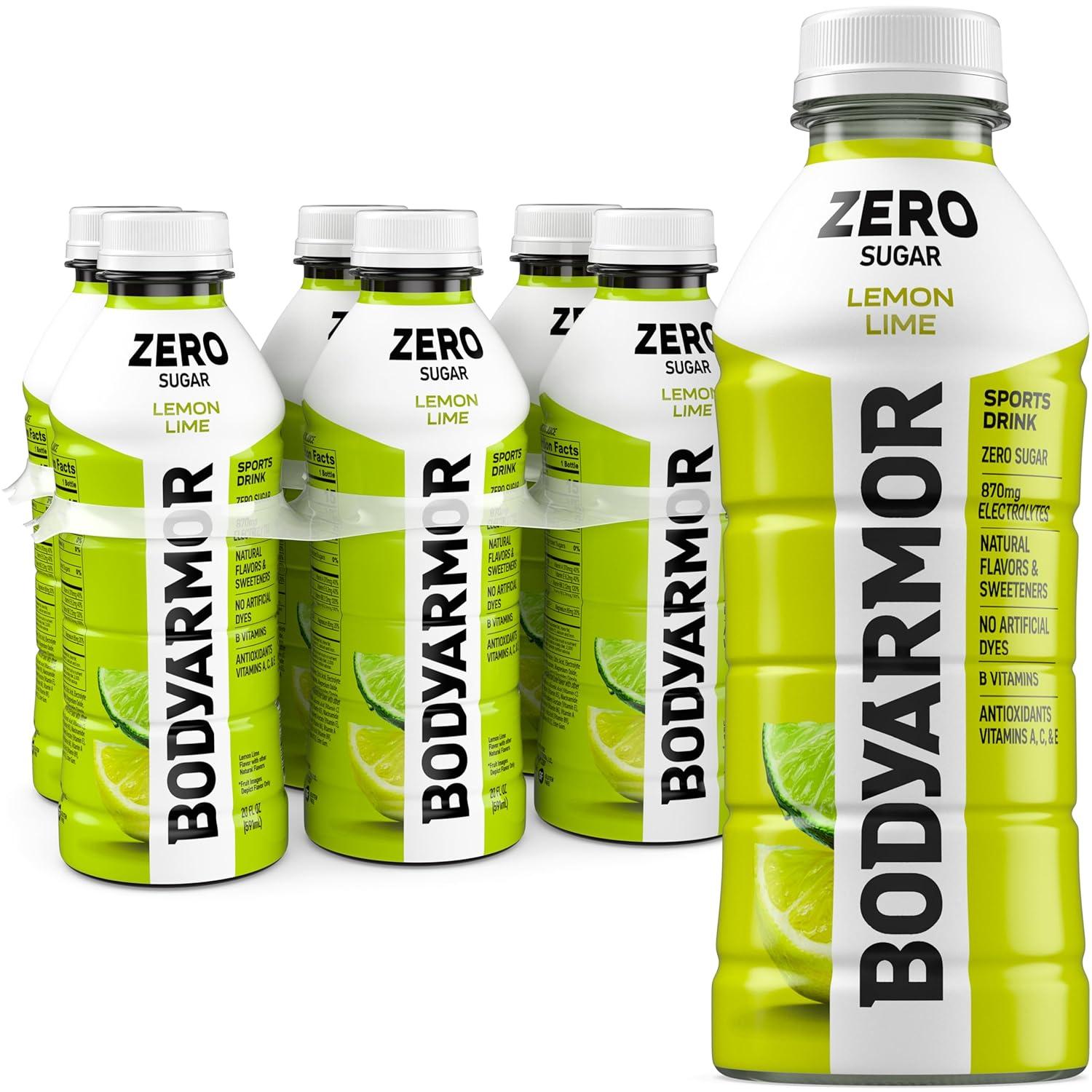 BODYARMOR ZERO Sugar Fruit Punch Electrolyte Drink, Natural Flavors, 20 Fl Oz Bottles (6 Pack), B Vitamins & Antioxidants Sugar Free Hydration(Zero Lemon Lime)