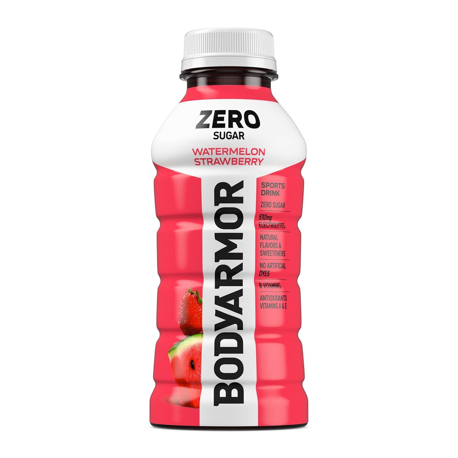 BODYARMOR ZERO Sugar Fruit Punch Electrolyte Drink, Natural Flavors, 20 Fl Oz Bottles (6 Pack), B Vitamins & Antioxidants Sugar Free Hydration(Zero Watermelon Strawberry)