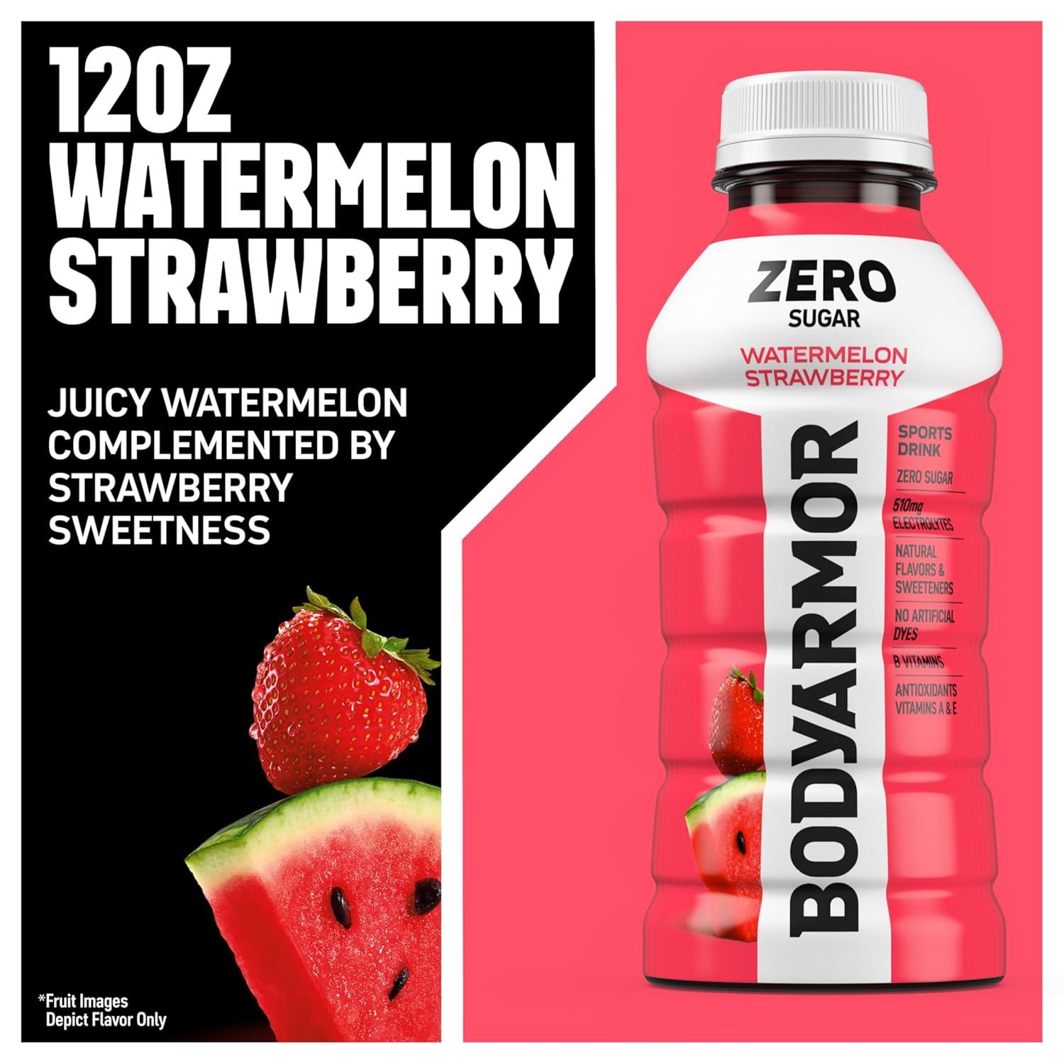 BODYARMOR ZERO Sugar Fruit Punch Electrolyte Drink, Natural Flavors, 20 Fl Oz Bottles (6 Pack), B Vitamins & Antioxidants Sugar Free Hydration(Zero Watermelon Strawberry)