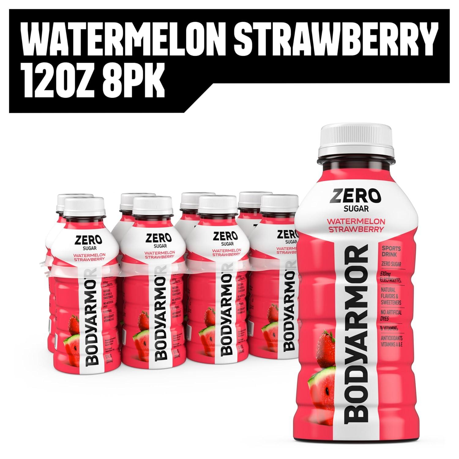 BODYARMOR ZERO Sugar Fruit Punch Electrolyte Drink, Natural Flavors, 20 Fl Oz Bottles (6 Pack), B Vitamins & Antioxidants Sugar Free Hydration(Zero Watermelon Strawberry)