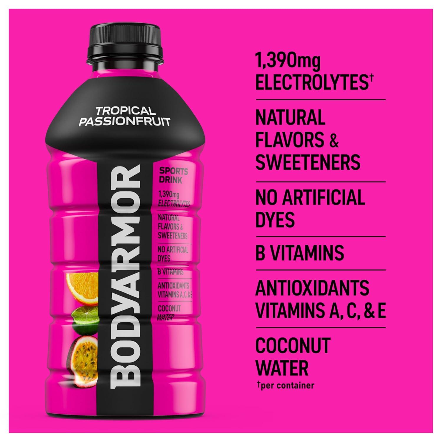 BODYARMOR Sports Drink, Blackout Berry, Electrolyte Drink Hydration, 28 Fl Oz Bottles (15 Pack), Flavored Coconut Water with B Vitamins & Antioxidants(Tropical Passionfruit)