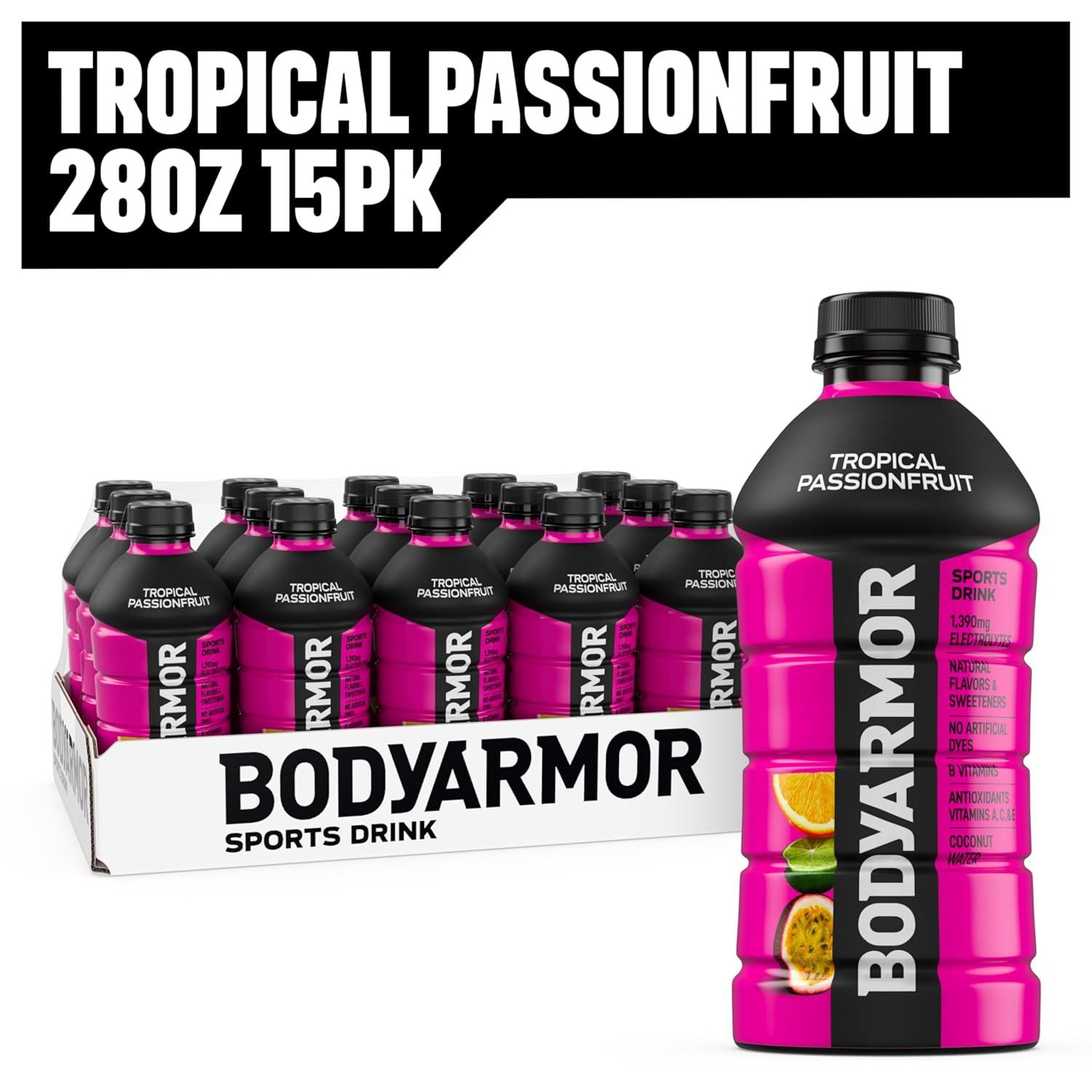 BODYARMOR Sports Drink, Blackout Berry, Electrolyte Drink Hydration, 28 Fl Oz Bottles (15 Pack), Flavored Coconut Water with B Vitamins & Antioxidants(Tropical Passionfruit)