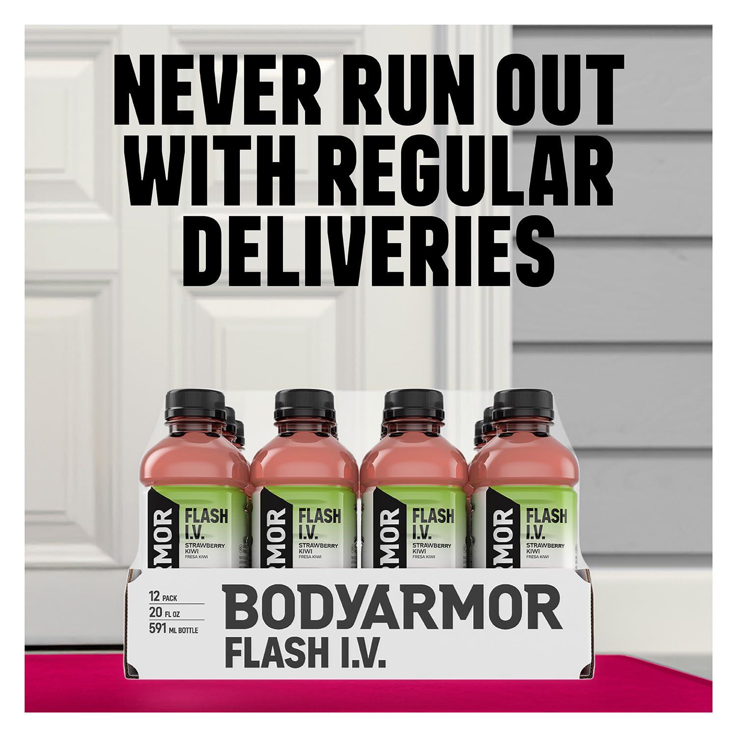 BODYARMOR Flash I.V. Zero Sugar + Caffeine, Pineapple Passionfruit Electrolyte Beverage, Hydration Drink For Rapid Rehydration, Post Workout Recovery, 20 Fl Oz (Pack of 12)(Zero Sugar – Lemon Lime)
