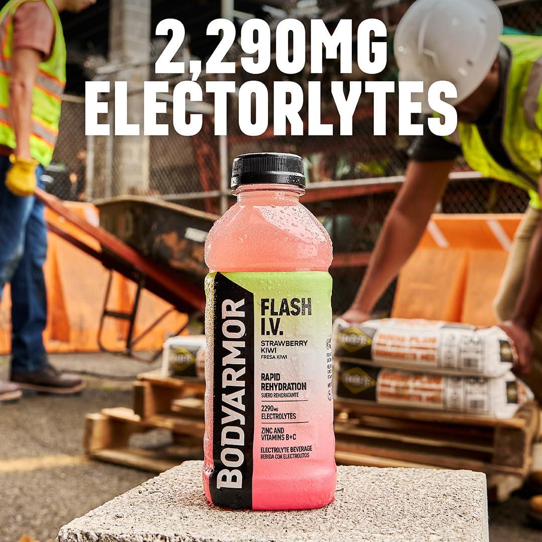 BODYARMOR Flash I.V. Zero Sugar + Caffeine, Pineapple Passionfruit Electrolyte Beverage, Hydration Drink For Rapid Rehydration, Post Workout Recovery, 20 Fl Oz (Pack of 12)(Zero Sugar – Lemon Lime)