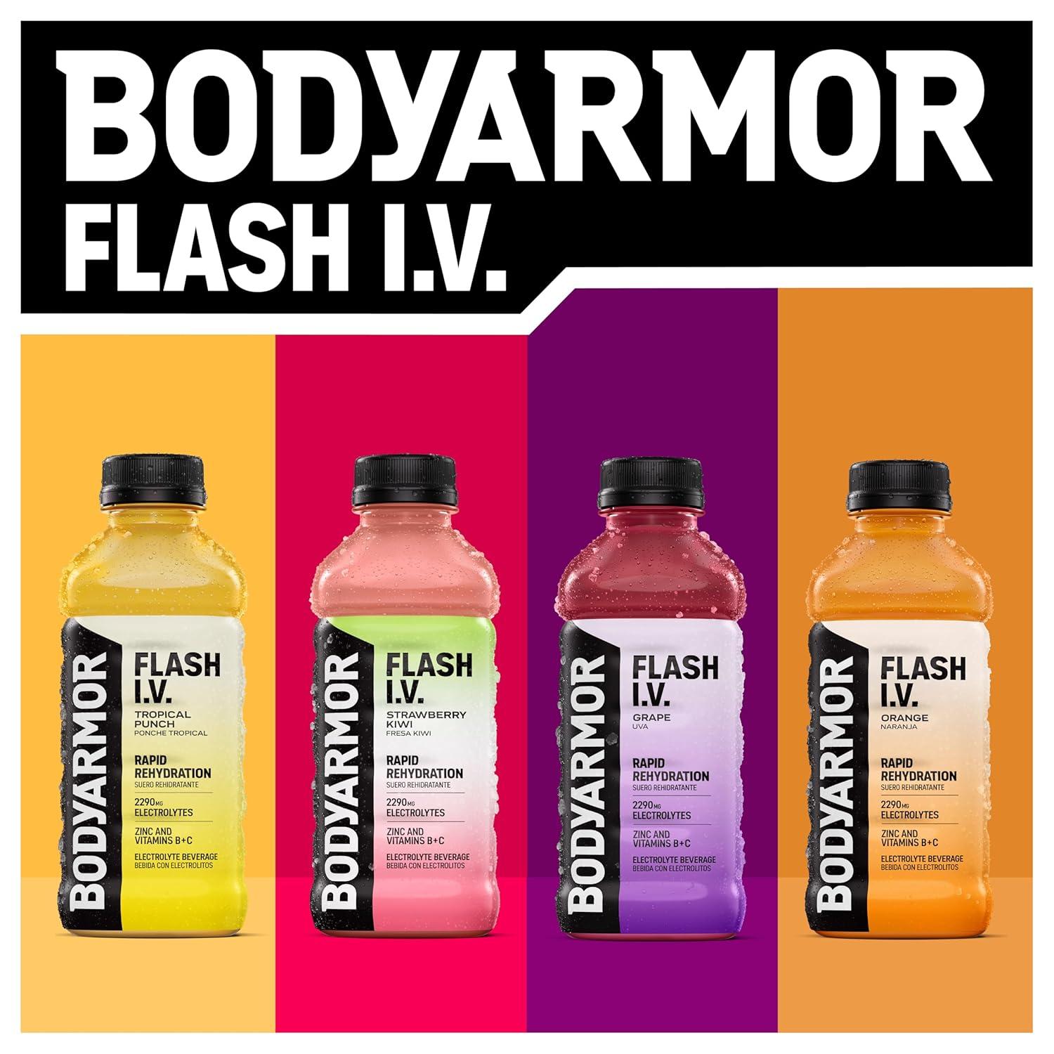 BODYARMOR Flash I.V. Zero Sugar + Caffeine, Pineapple Passionfruit Electrolyte Beverage, Hydration Drink For Rapid Rehydration, Post Workout Recovery, 20 Fl Oz (Pack of 12)(Zero Sugar – Lemon Lime)
