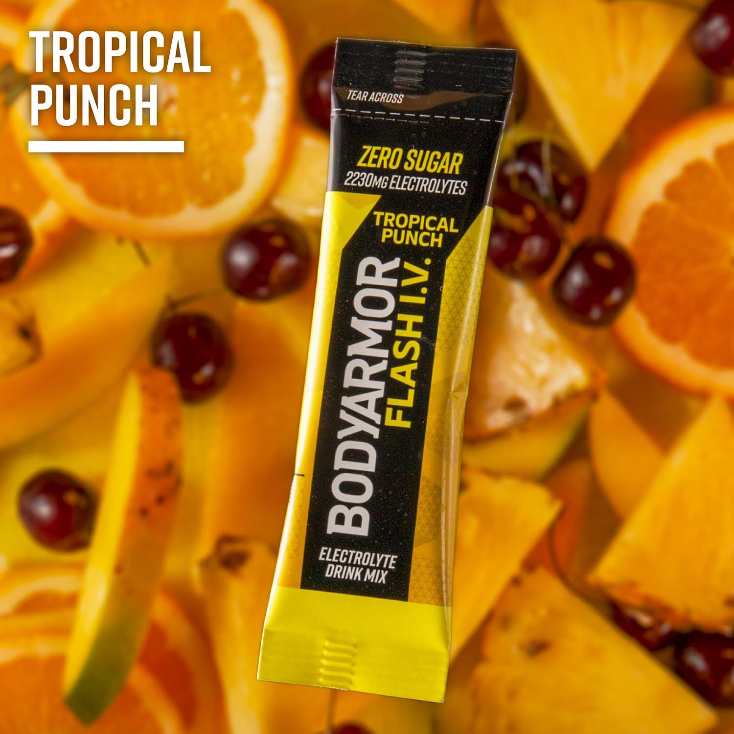 BODYARMOR Flash IV Electrolyte Packets, Lemon Lime – Zero Sugar Drink Mix, Single Serve Packs, Coconut Water Powder (15 Count)(Tropical Punch)