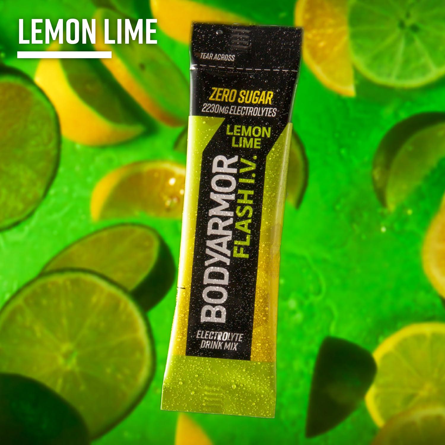 BODYARMOR Flash IV Electrolyte Packets, Lemon Lime – Zero Sugar Drink Mix, Single Serve Packs, Coconut Water Powder (15 Count)(Lemon Lime)