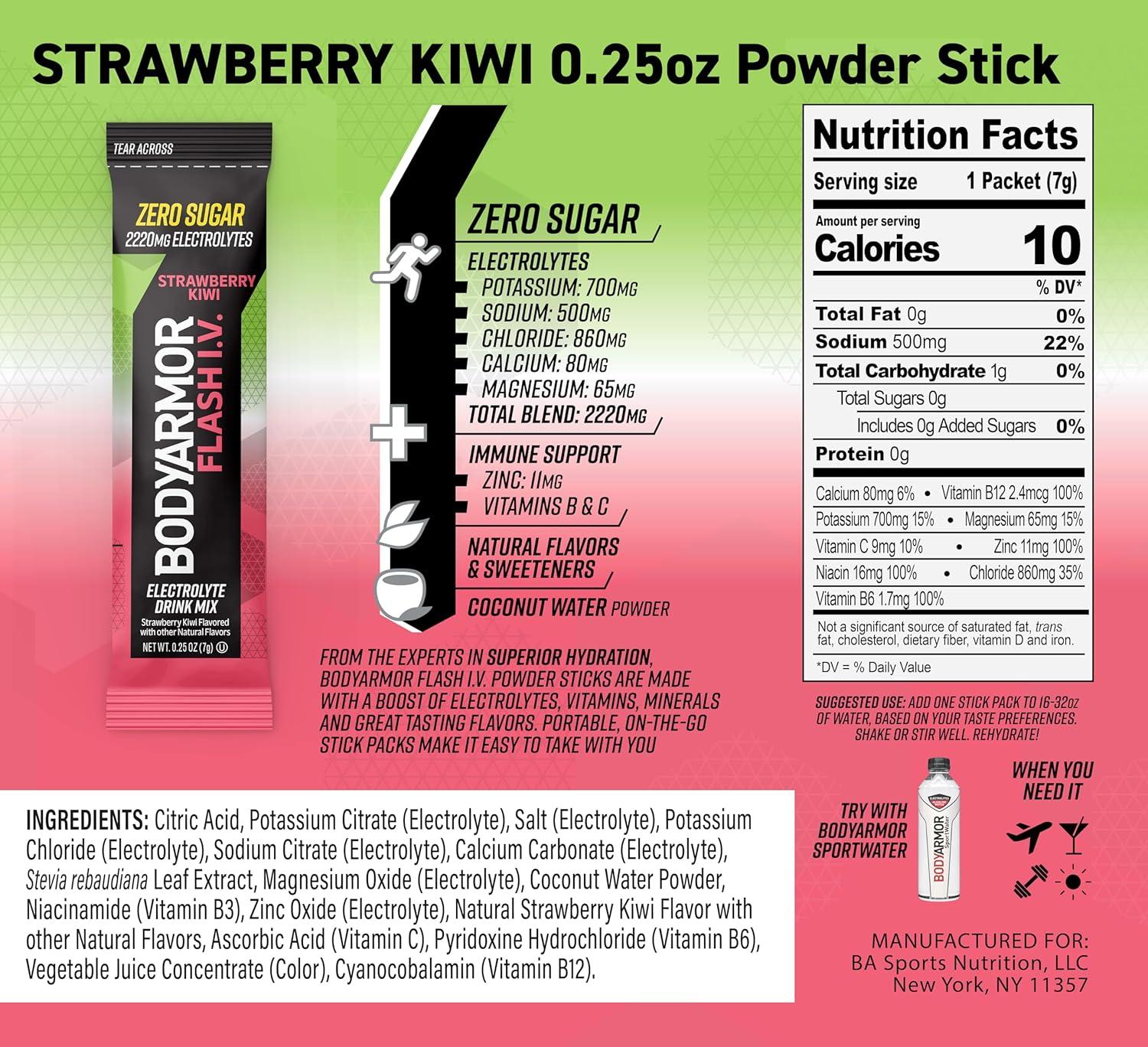 BODYARMOR Flash IV Electrolyte Packets, Lemon Lime – Zero Sugar Drink Mix, Single Serve Packs, Coconut Water Powder (15 Count)(Variety Pack)