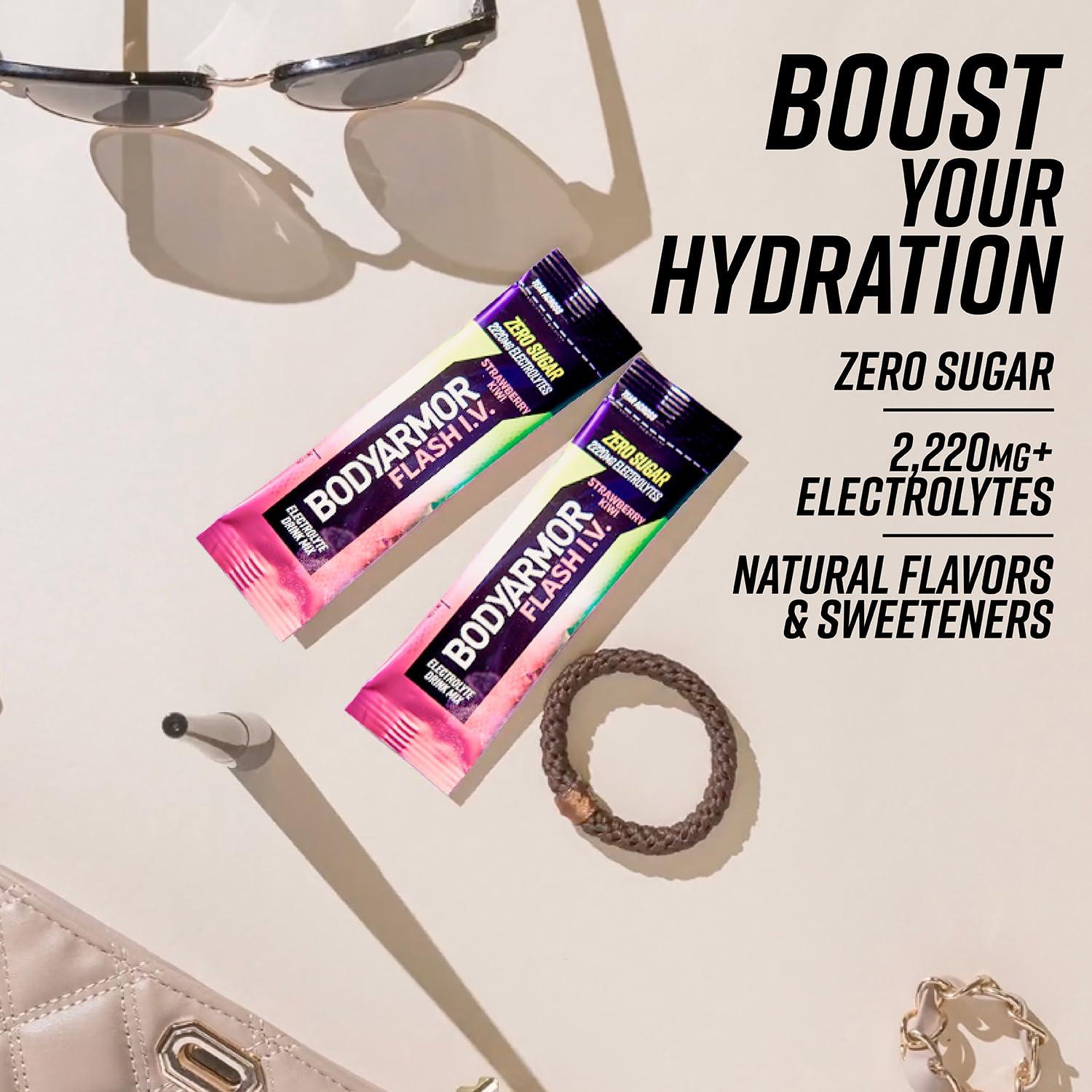 BODYARMOR Flash IV Electrolyte Packets, Strawberry Kiwi – Zero Sugar Drink Mix, Single Serve Packs, Coconut Water Powder (6 Count)