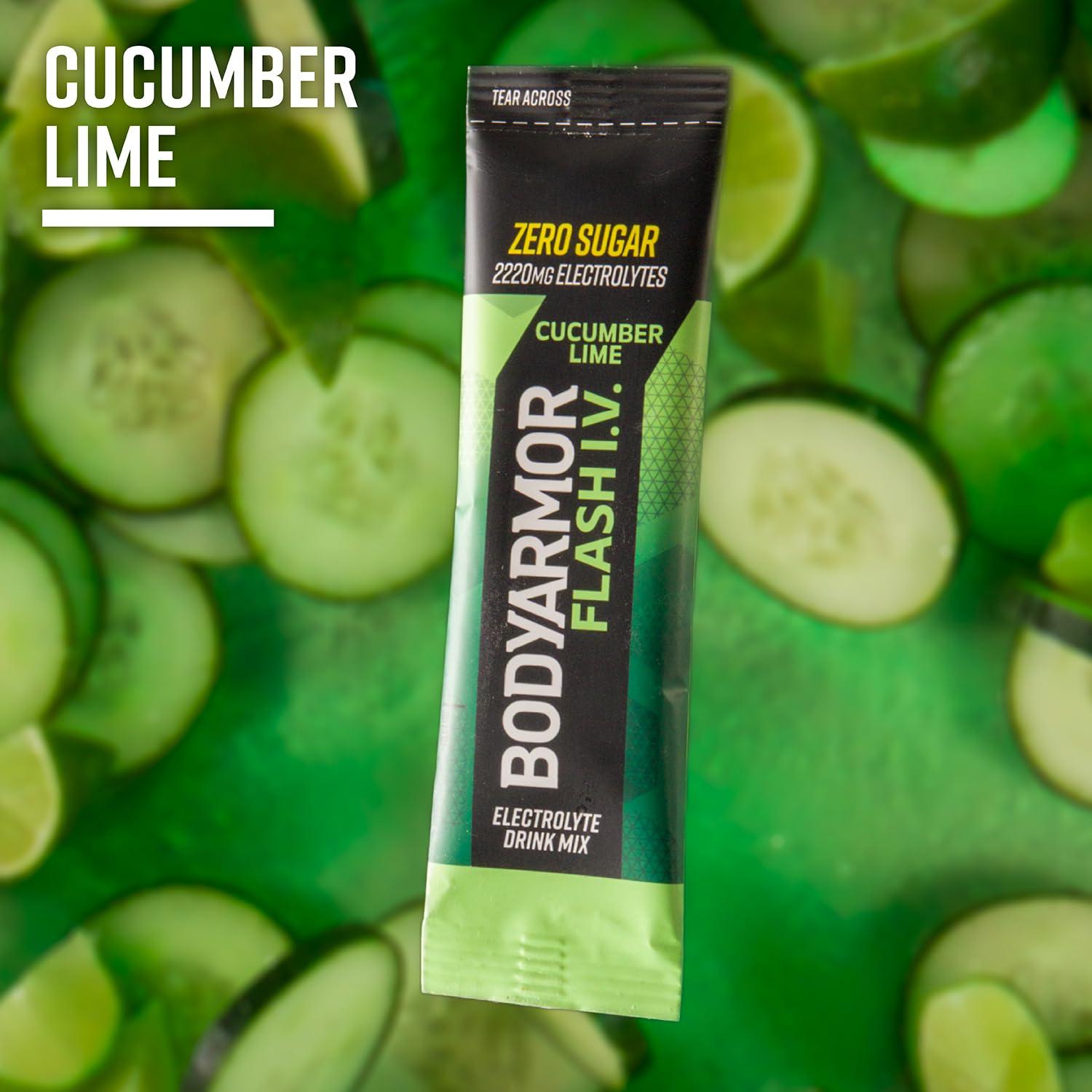 BODYARMOR Flash IV Electrolyte Packets, Cucumber Lime – Zero Sugar Drink Mix, Single Serve Packs, Coconut Water Powder (6 Count)