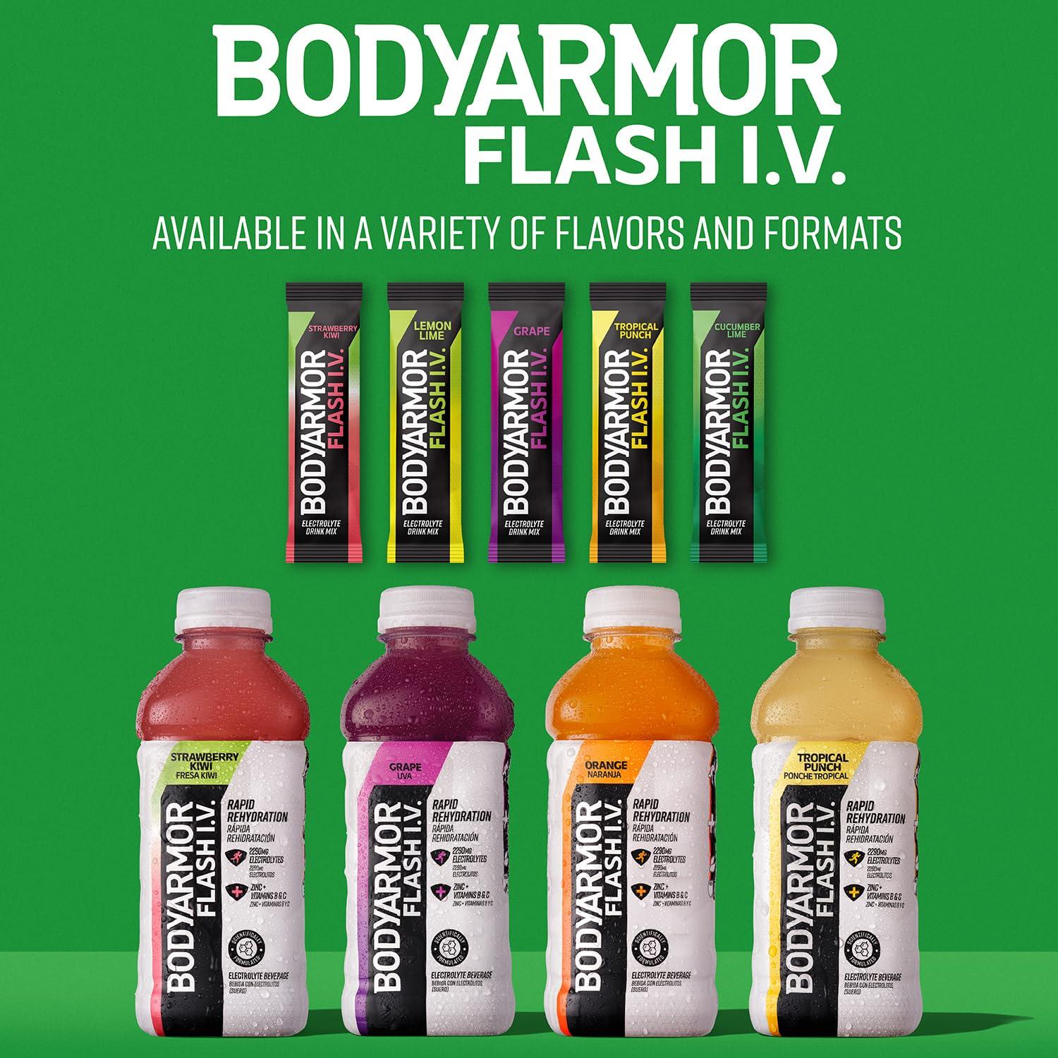 BODYARMOR Flash IV Electrolyte Packets, Cucumber Lime – Zero Sugar Drink Mix, Single Serve Packs, Coconut Water Powder (6 Count)