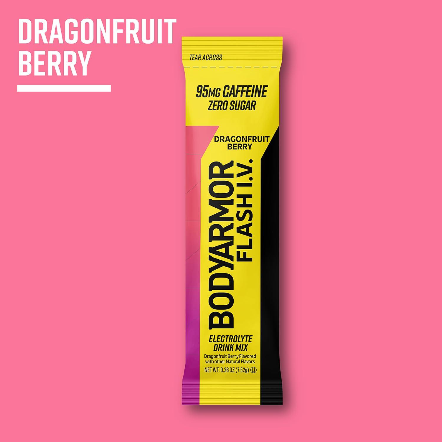 BODYARMOR Caffeinated Flash I.V. Electrolyte Packets – Dragonfruit Berry – Zero Sugar Energy Drink Mix, Single Serve Packs, Hydration for Pre Workout, Travel Essentials, Active Lifestyle (6 Count)