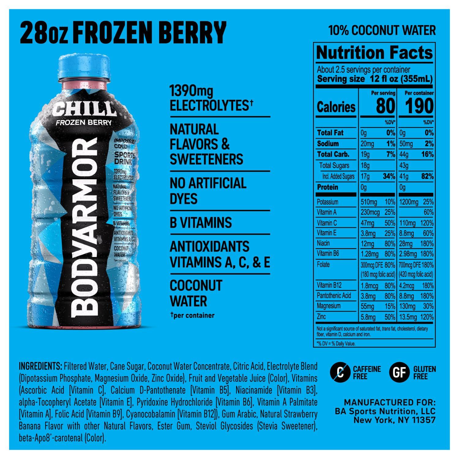 BODYARMOR Chill Frozen Berry, 28 fl oz​ (Pack of 15)