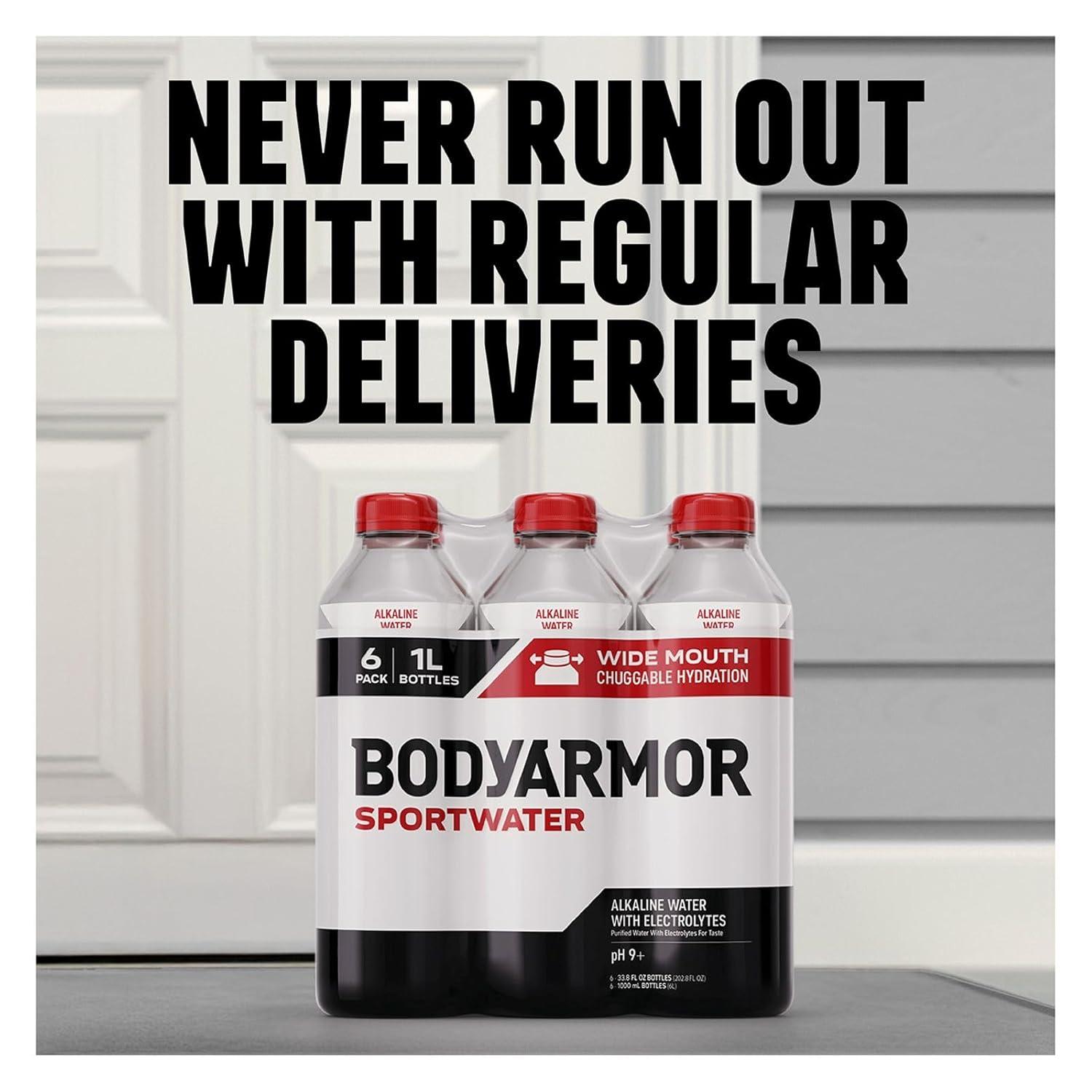 BODYARMOR SportWater Alkaline Water, High Alkaline Bottled Water, pH 9+, 1 Liter (6 Pack), Refreshing Electrolyte Water Pack, Wide Mouth Bottle([‘Alkaline – Bottle’])