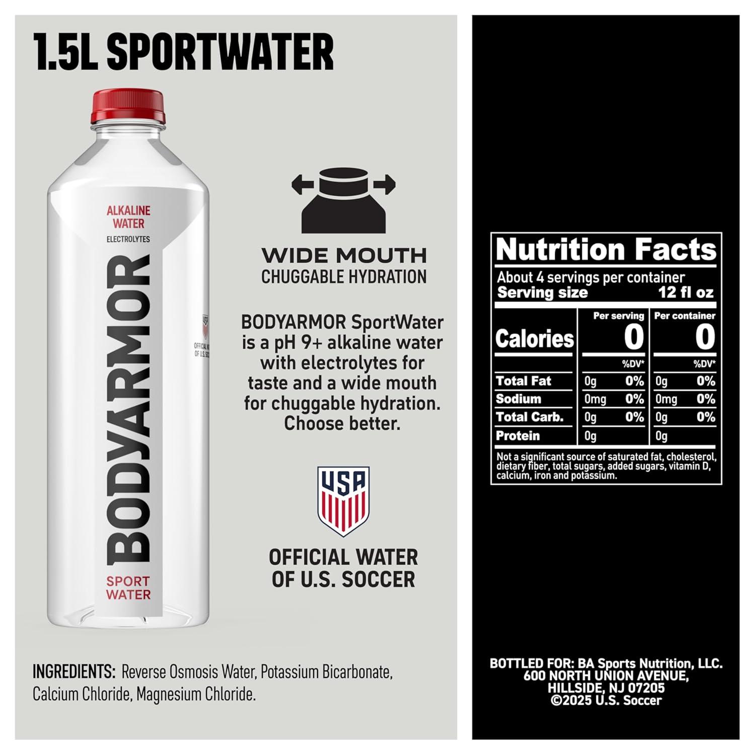 BODYARMOR SportWater Alkaline Water, High Alkaline Bottled Water, pH 9+, 1 Liter (6 Pack), Refreshing Electrolyte Water Pack, Wide Mouth Bottle([‘Alkaline – Bottle’])